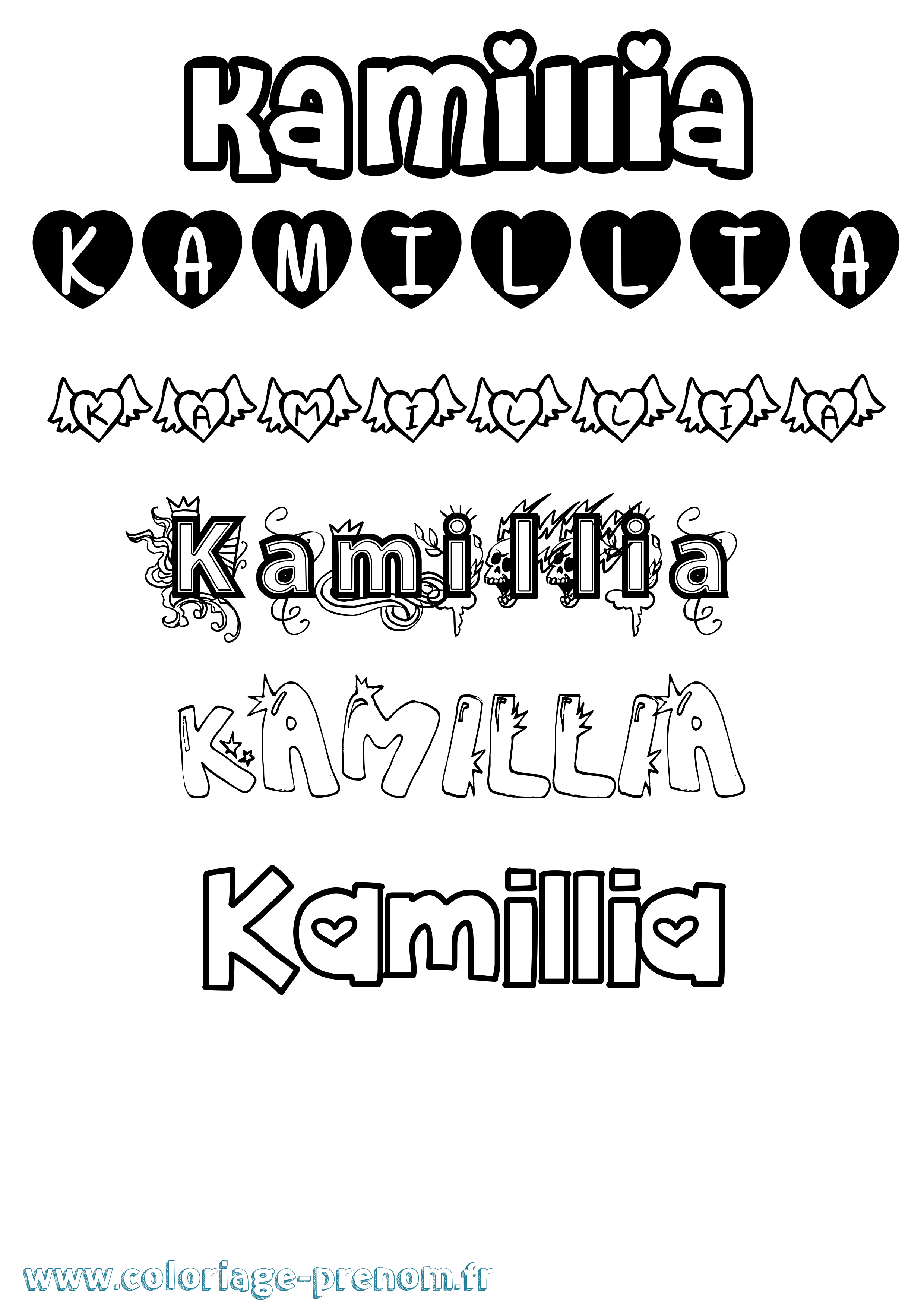 Coloriage prénom Kamillia Girly