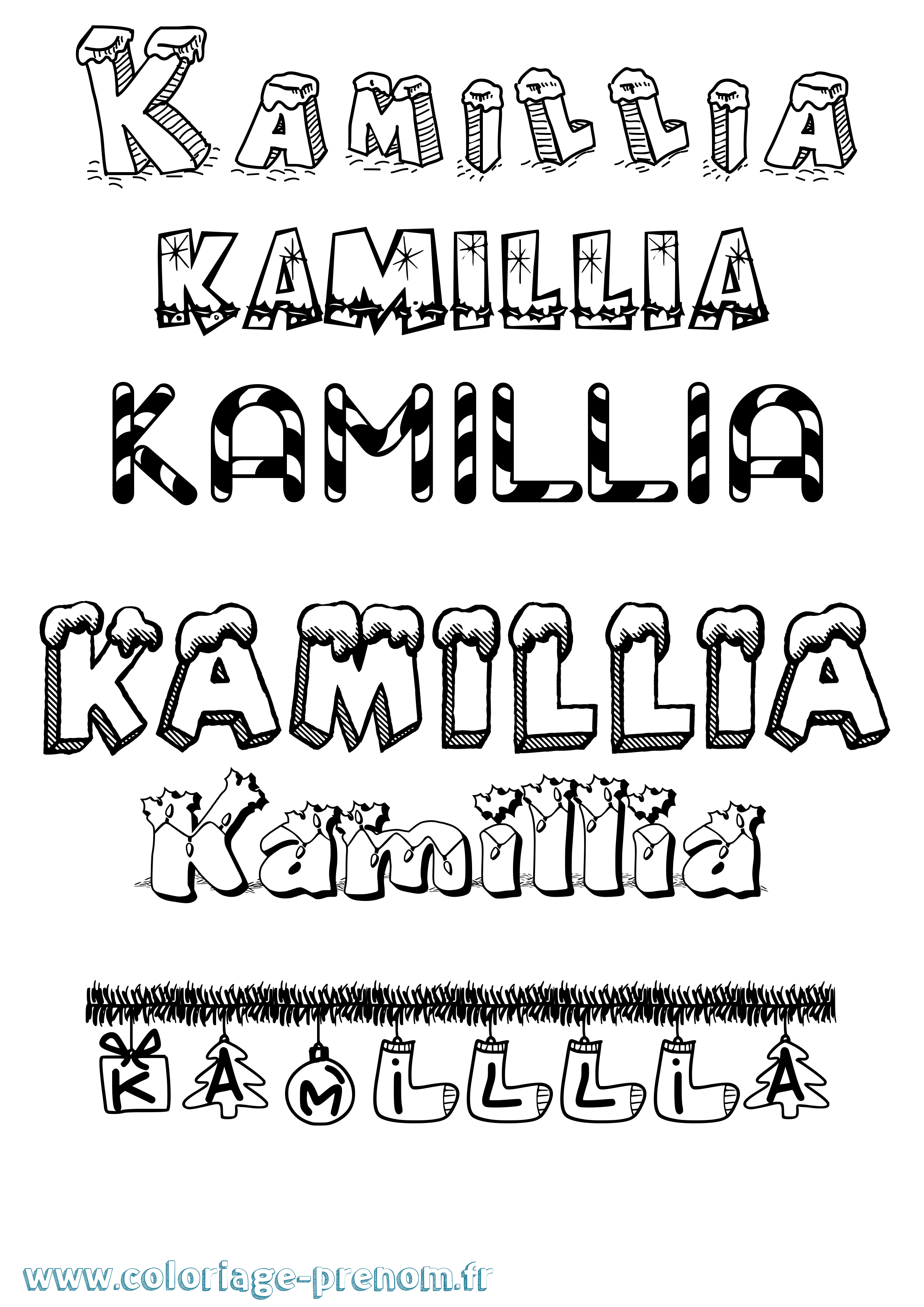 Coloriage prénom Kamillia Noël