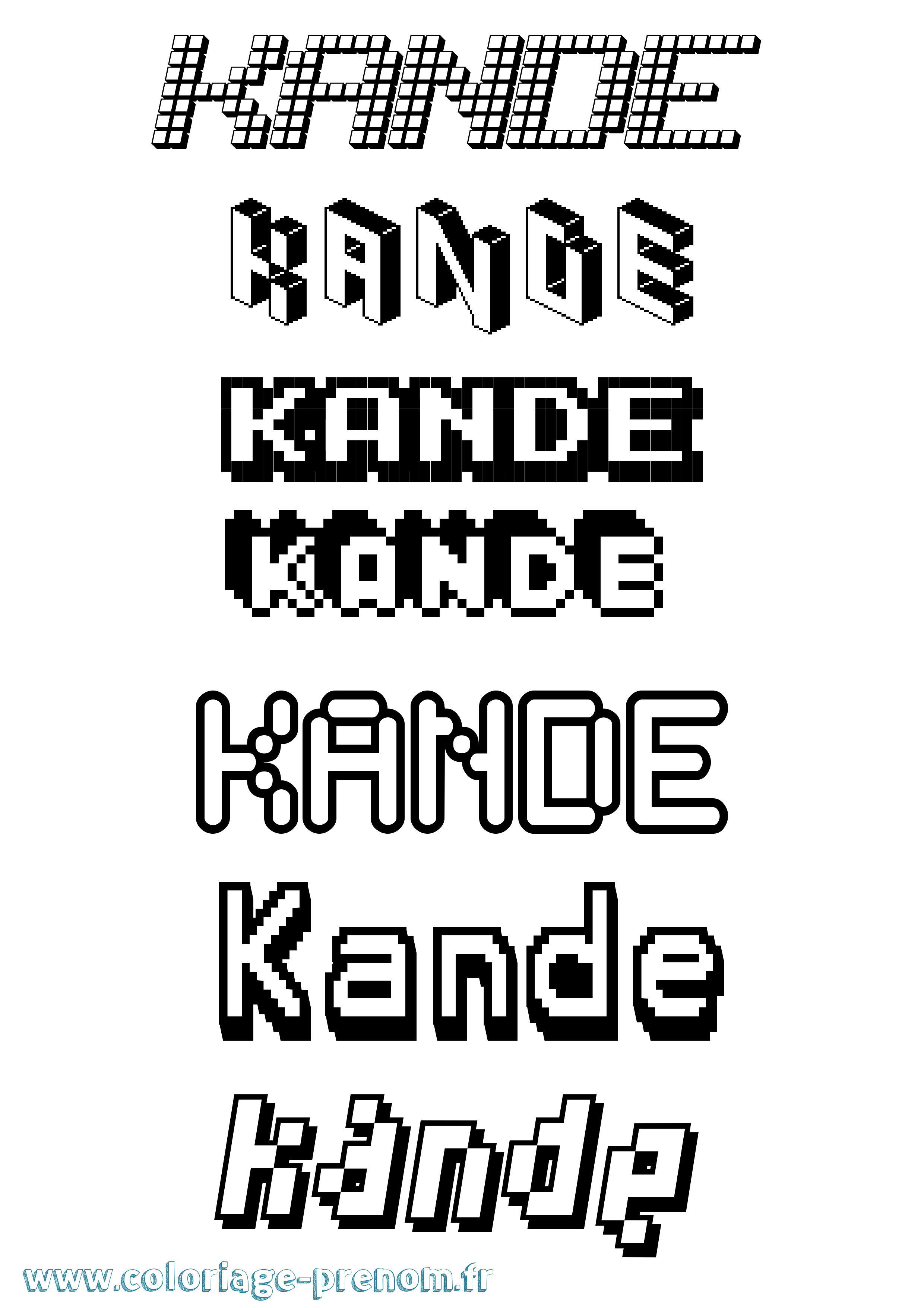 Coloriage prénom Kande Pixel