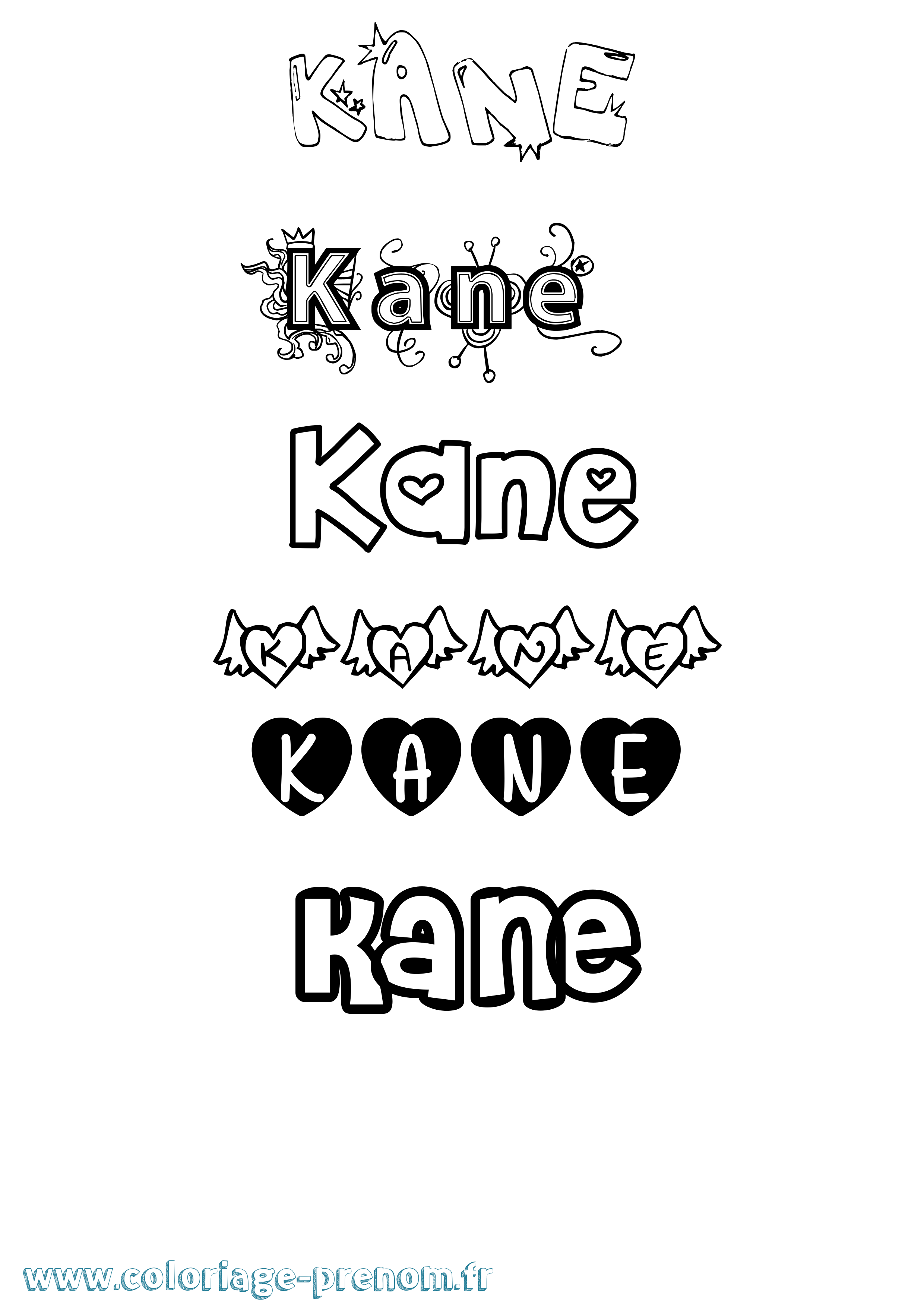 Coloriage prénom Kane Girly