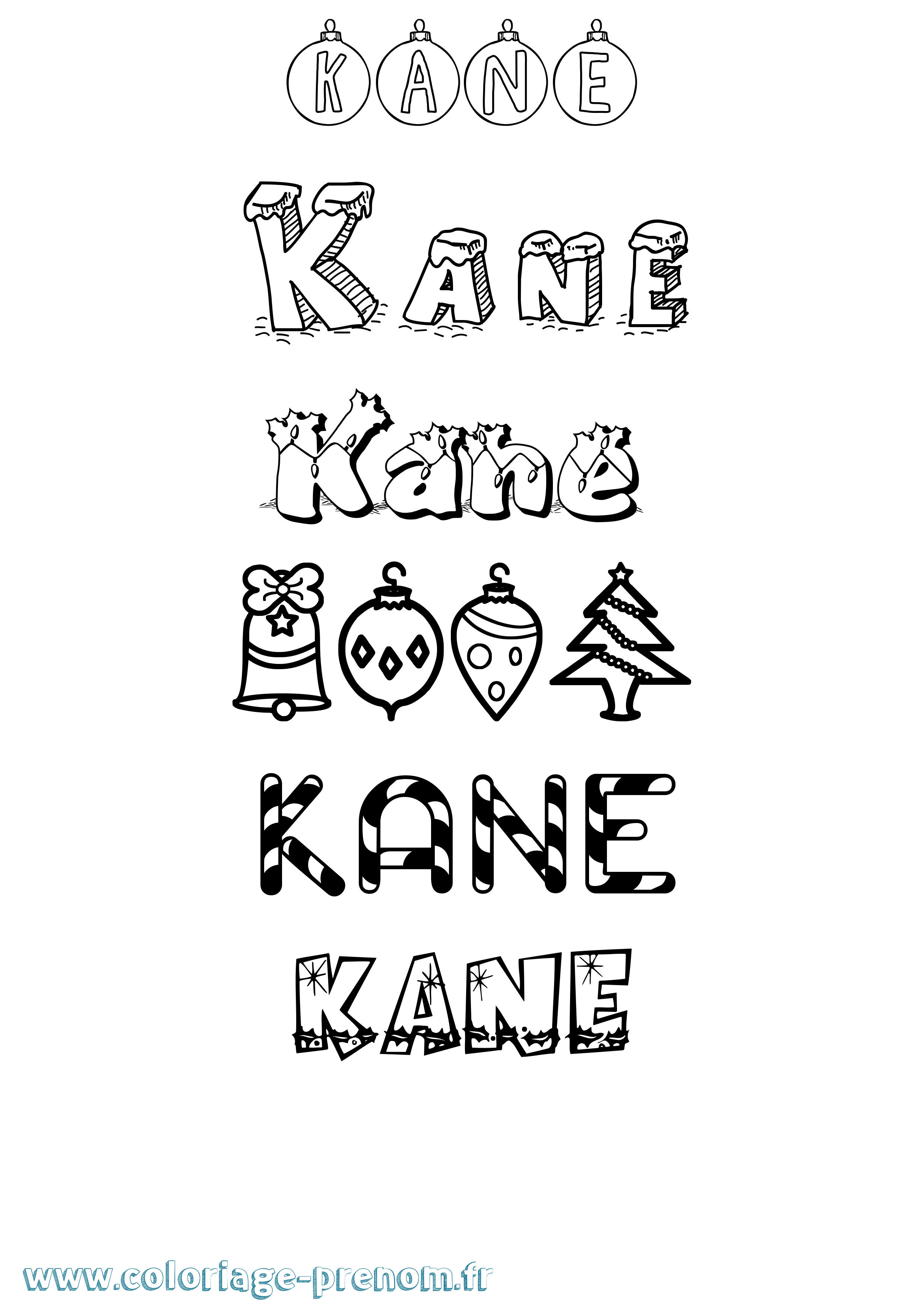 Coloriage prénom Kane Noël