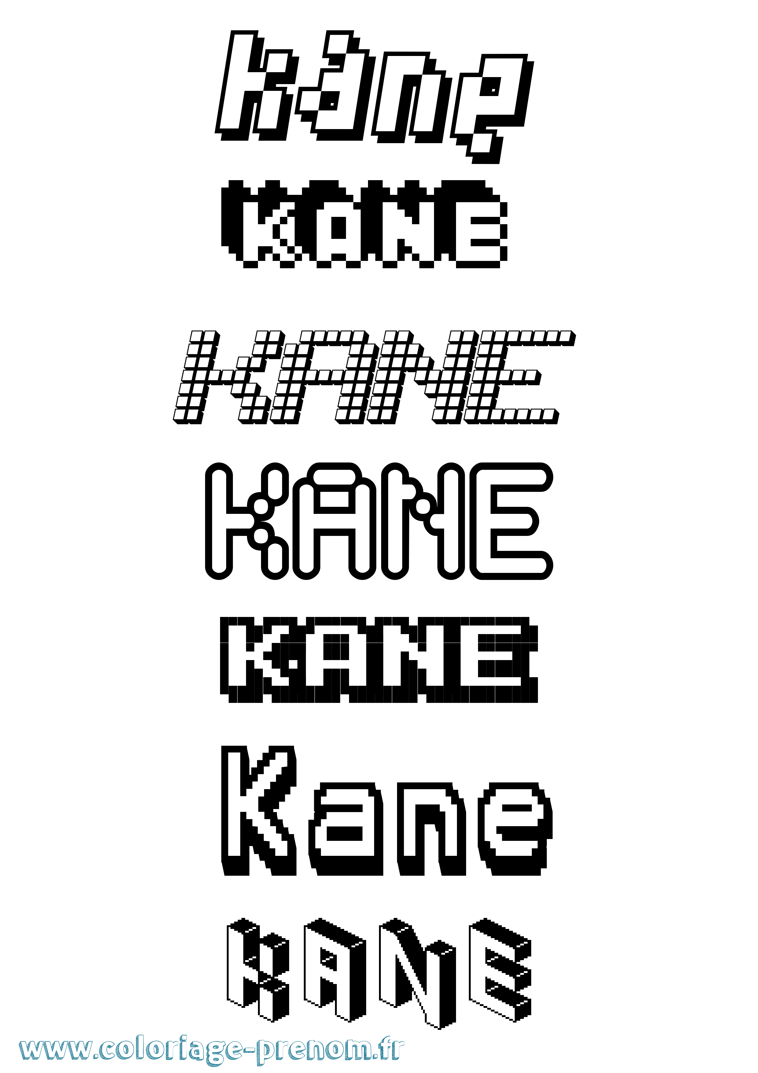 Coloriage prénom Kane Pixel