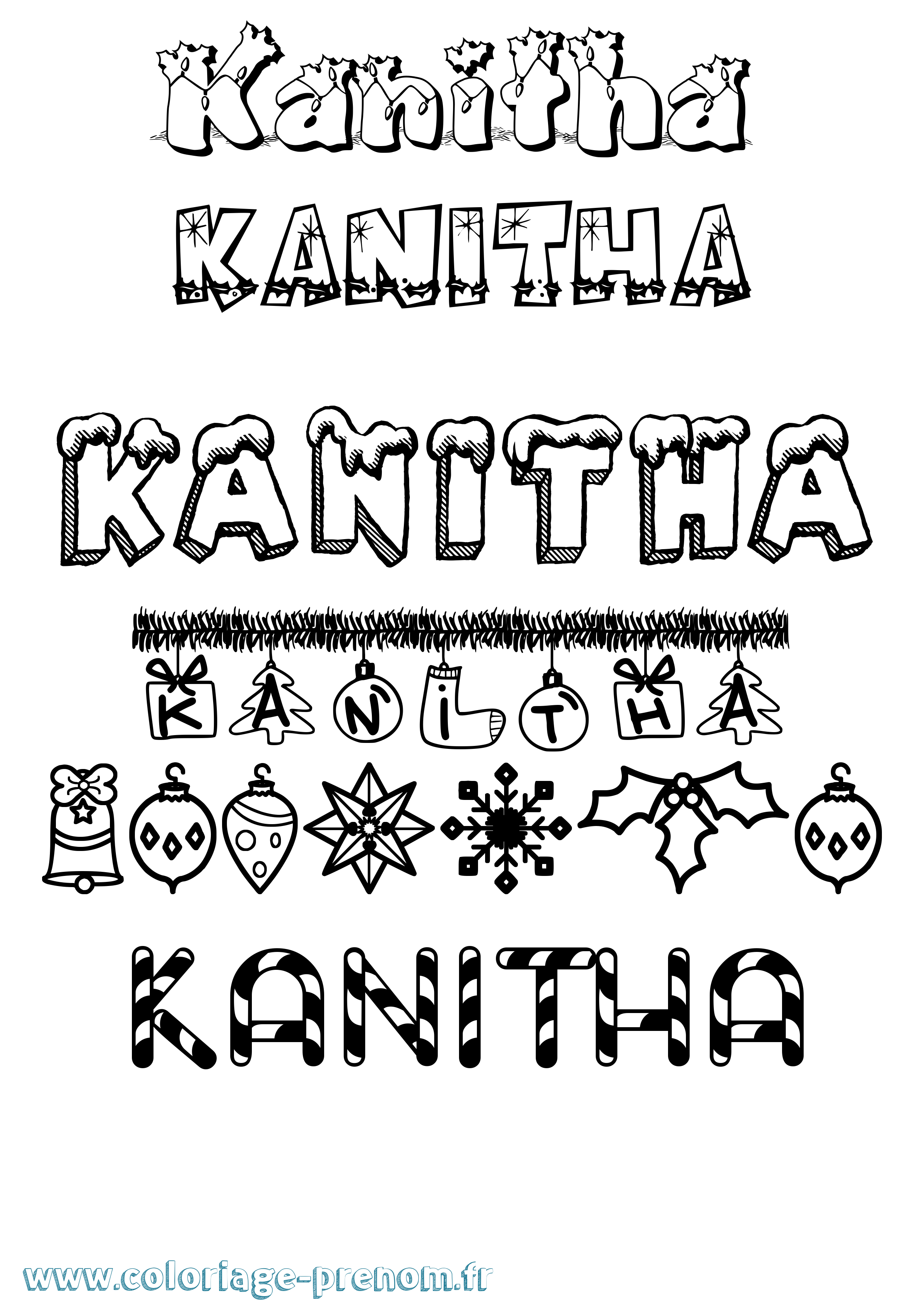 Coloriage prénom Kanitha Noël
