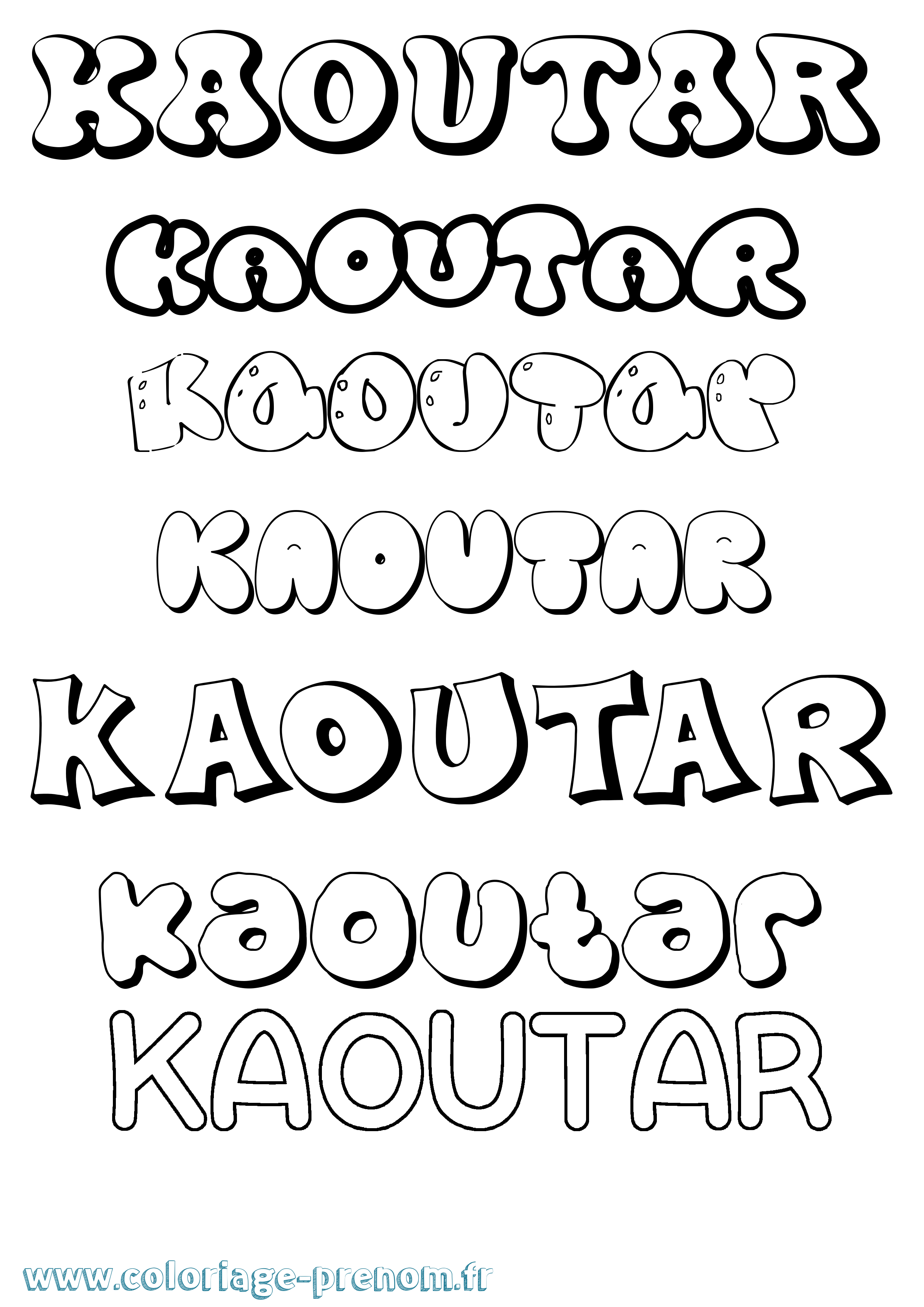 Coloriage prénom Kaoutar Bubble