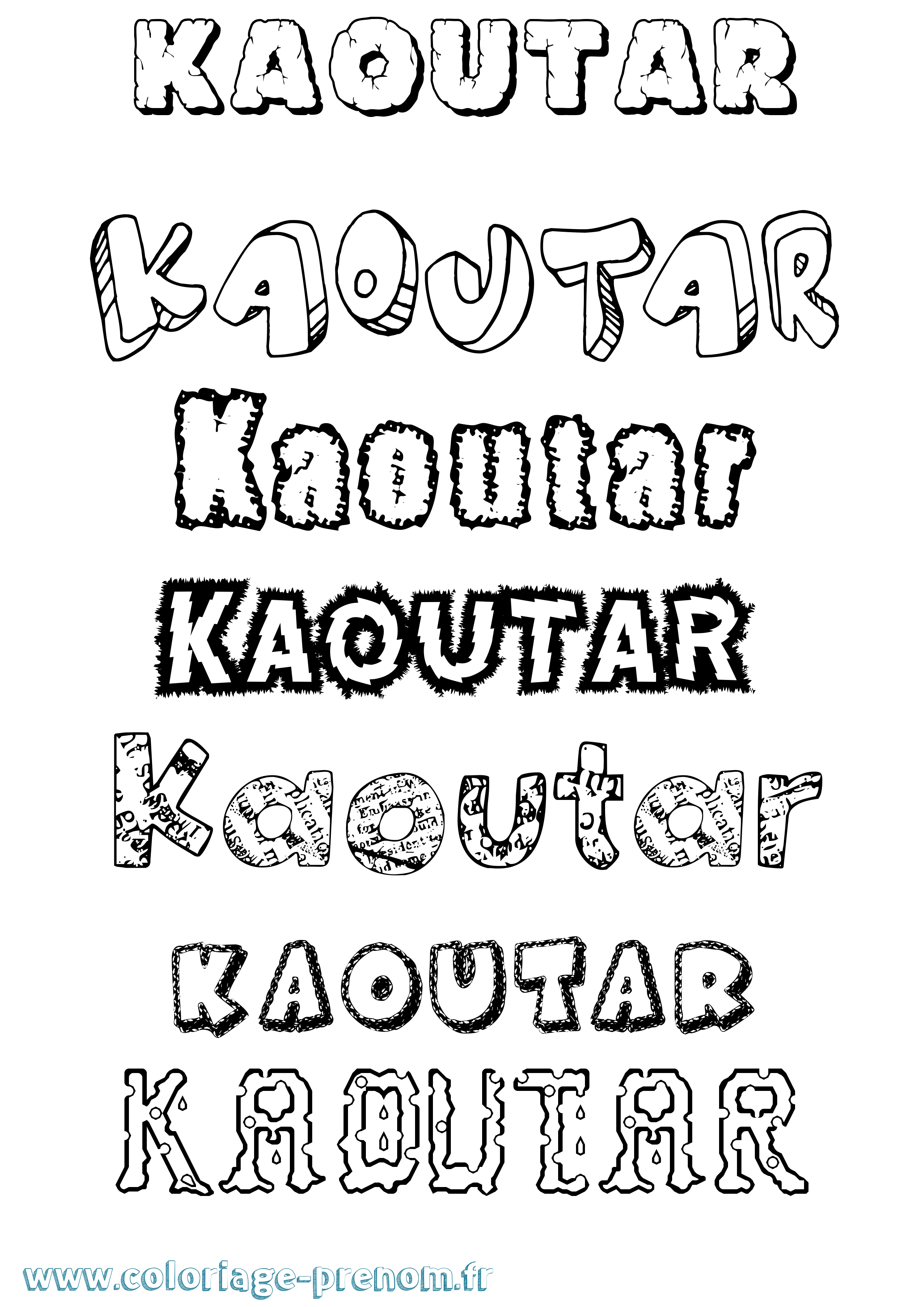 Coloriage prénom Kaoutar Destructuré