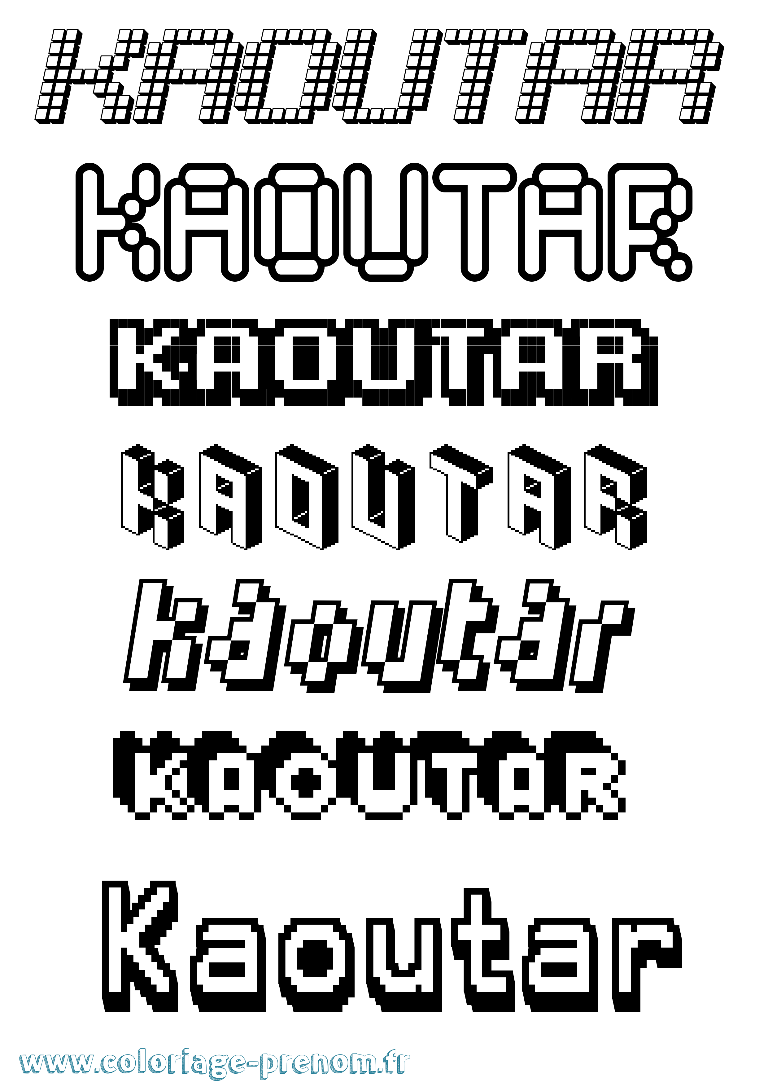 Coloriage prénom Kaoutar Pixel