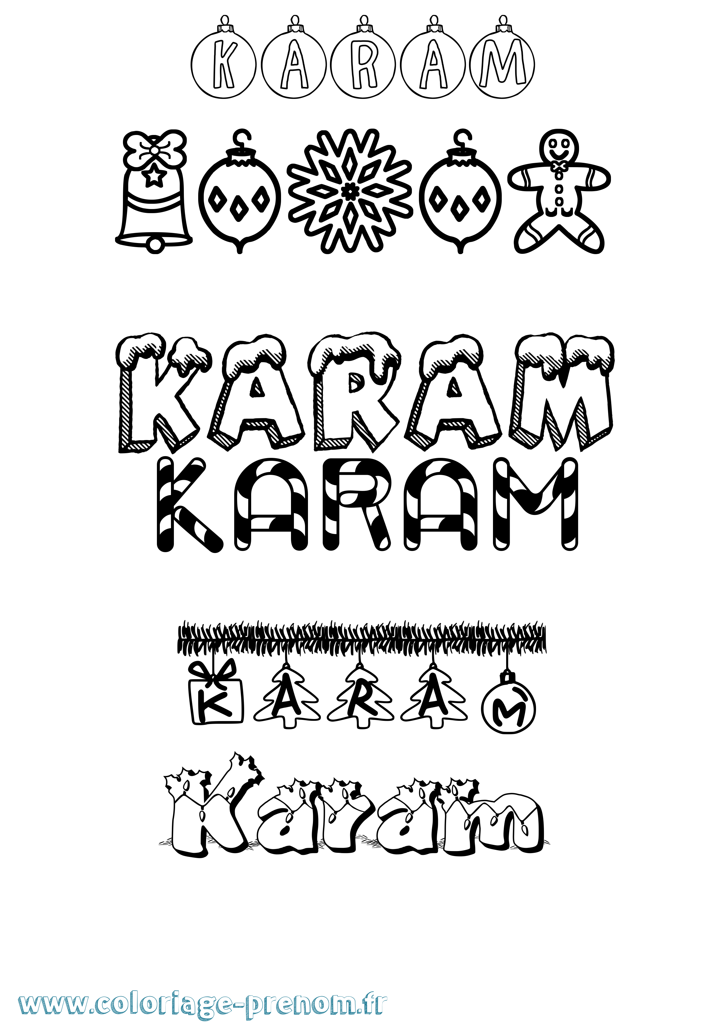 Coloriage prénom Karam Noël