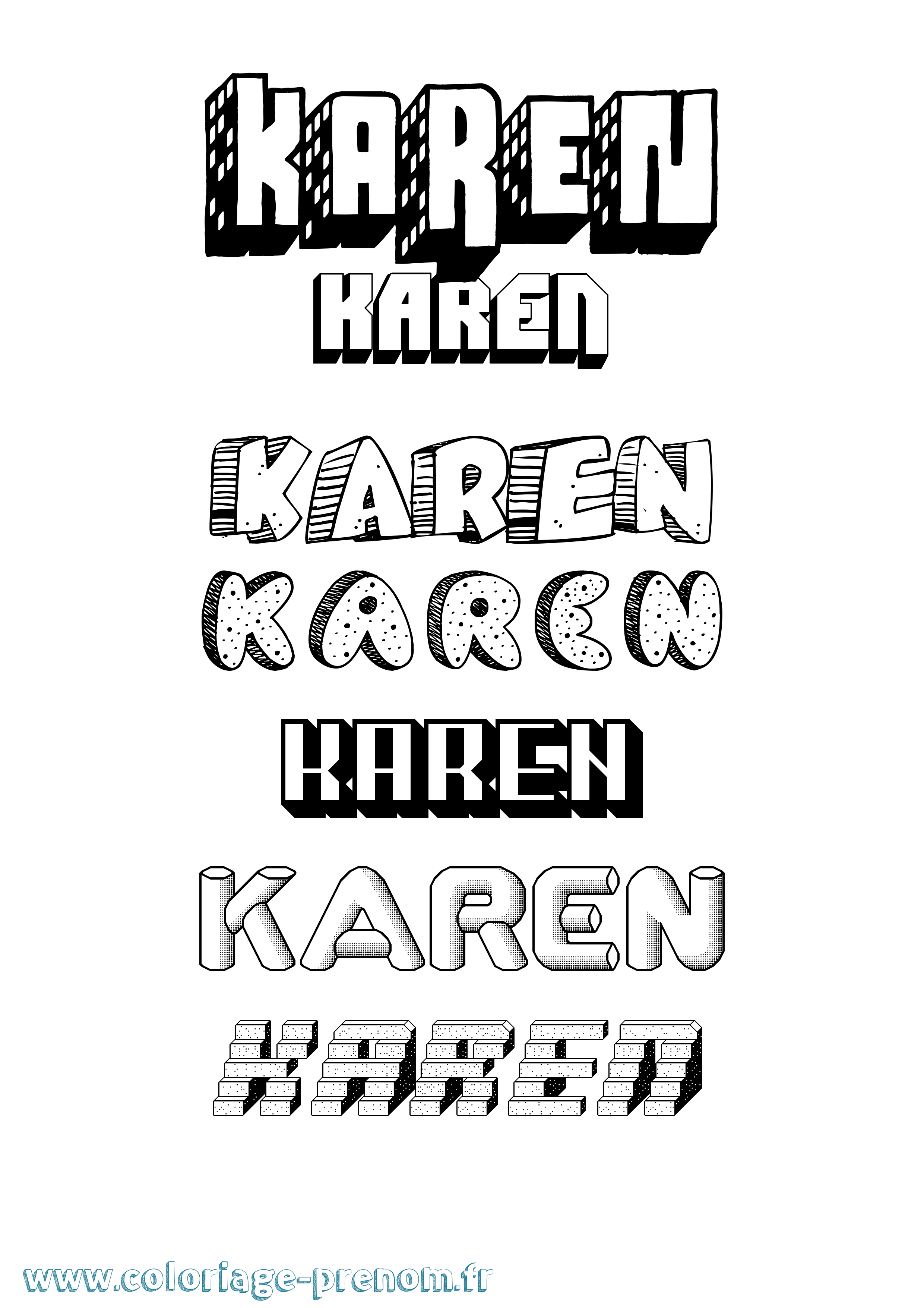 Coloriage prénom Karen Effet 3D