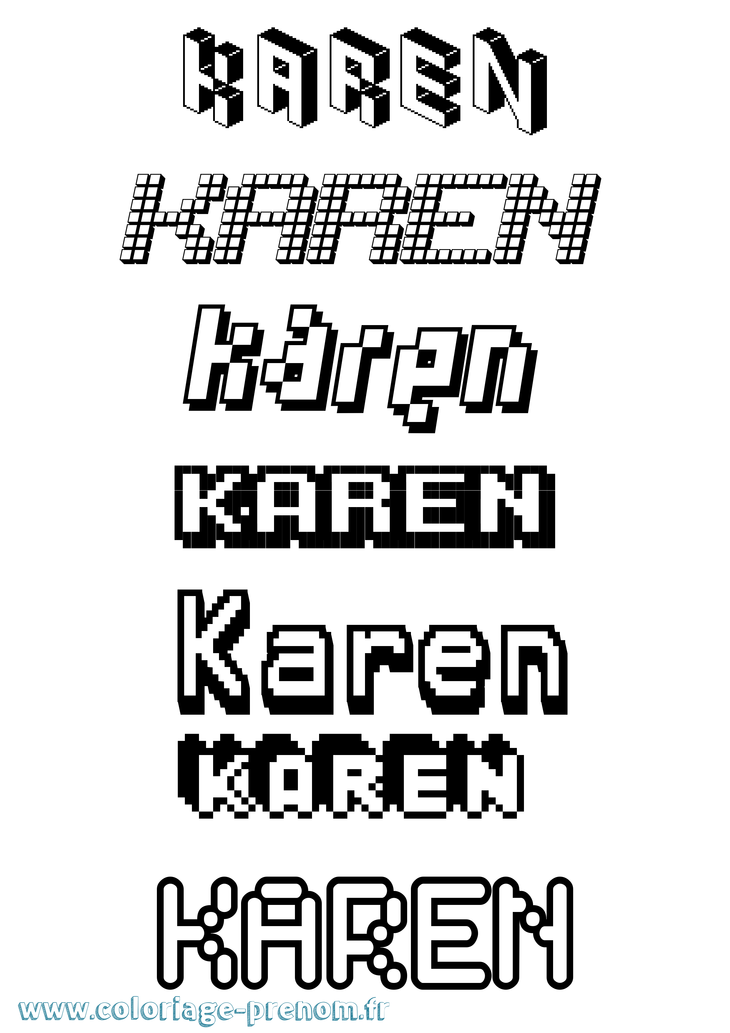 Coloriage prénom Karen Pixel