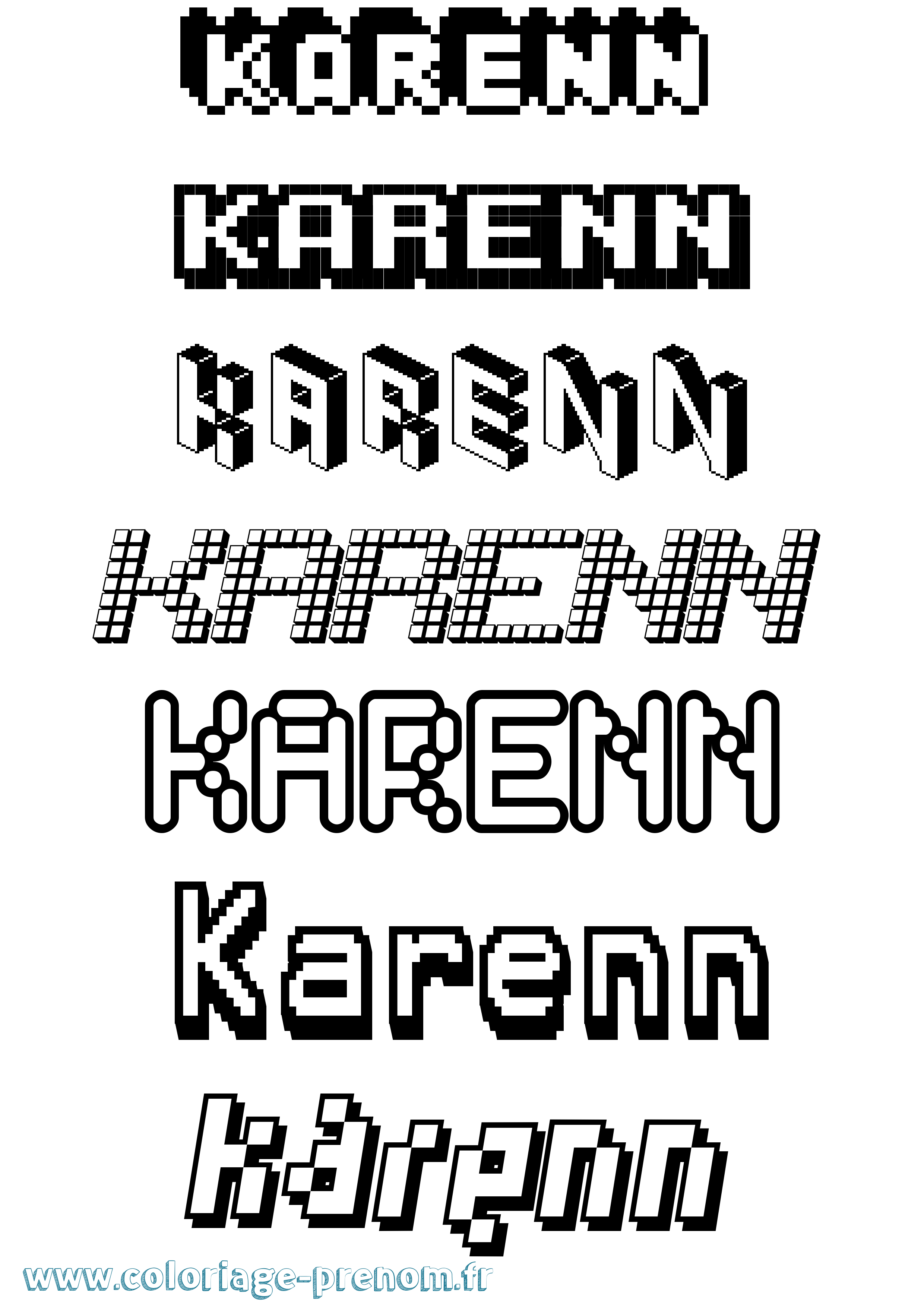 Coloriage prénom Karenn Pixel