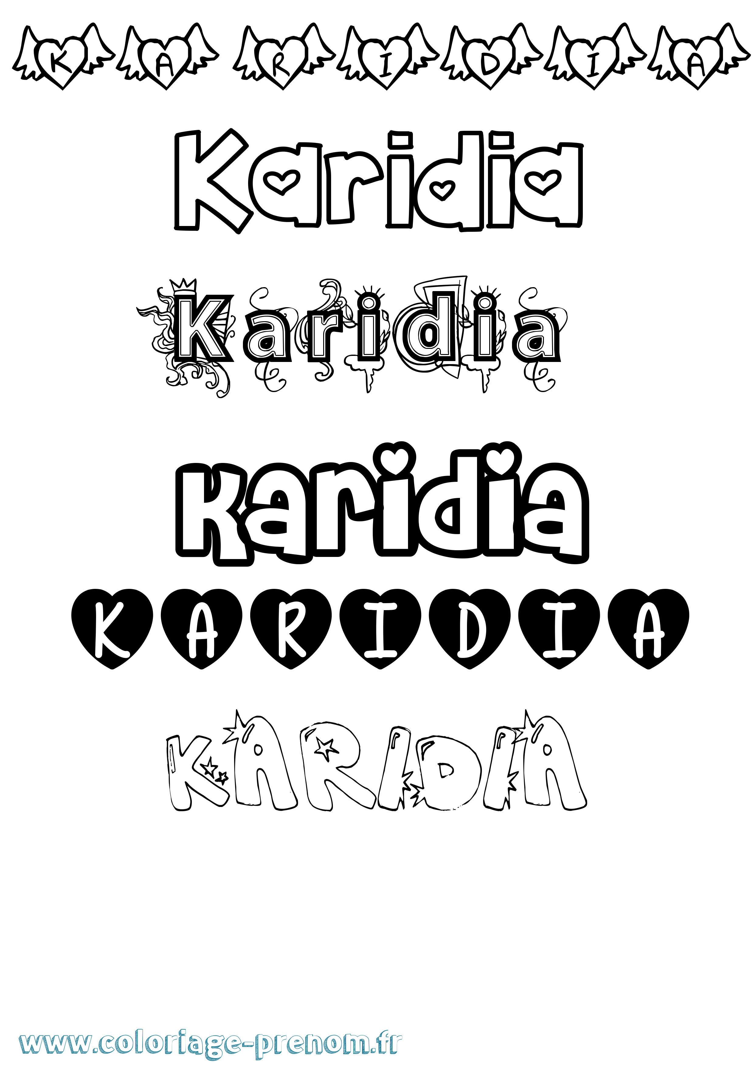 Coloriage prénom Karidia Girly