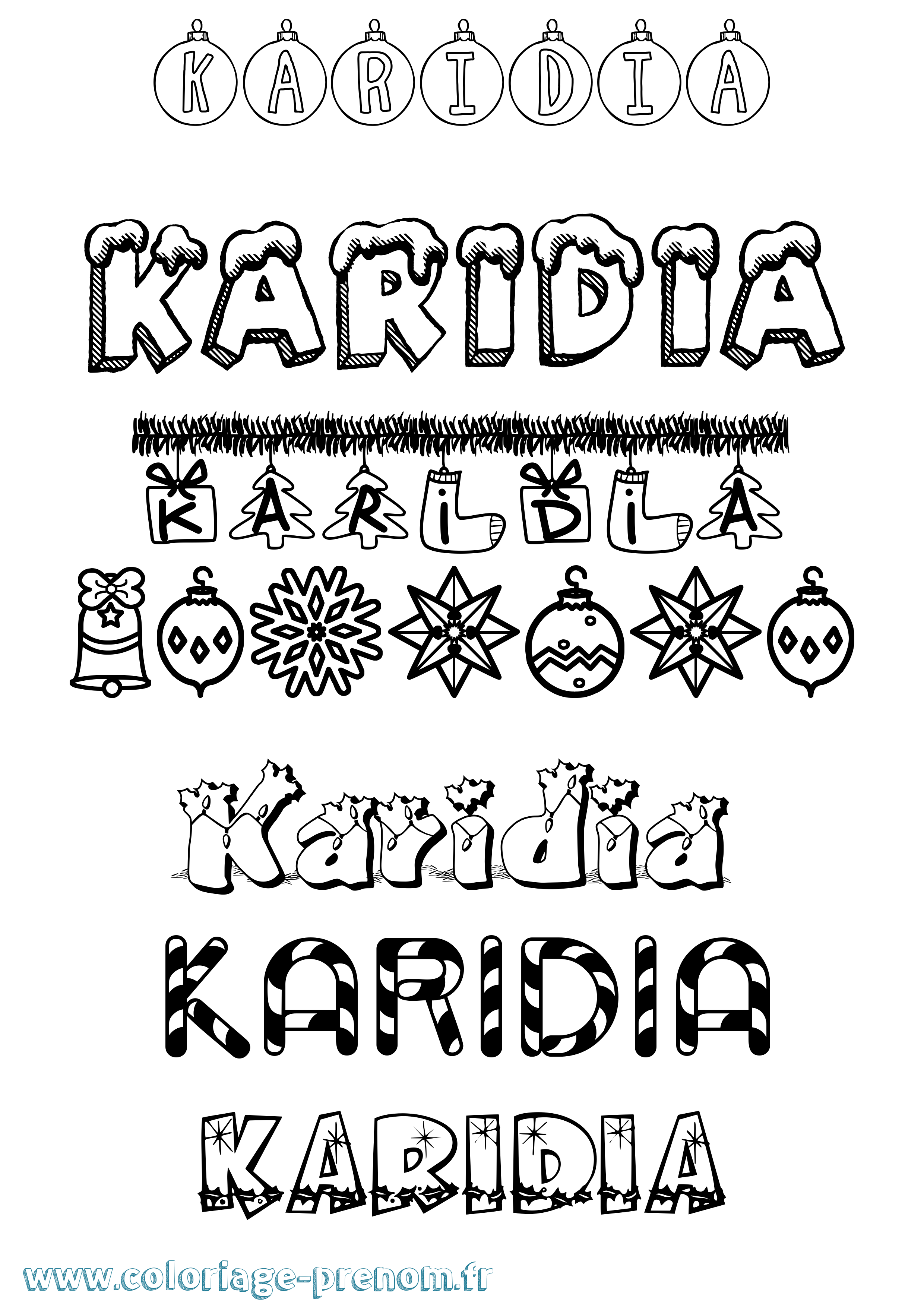 Coloriage prénom Karidia Noël