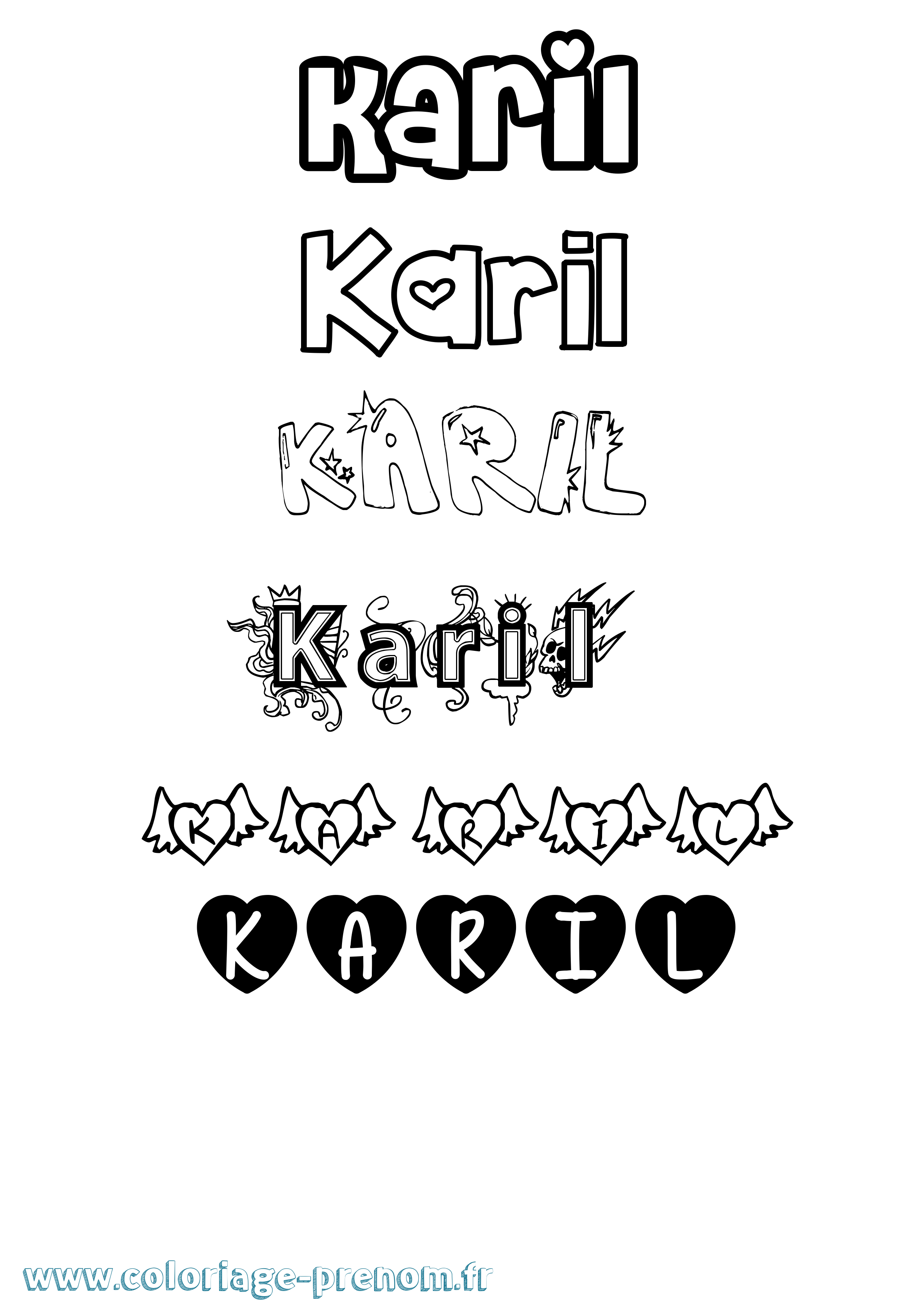 Coloriage prénom Karil Girly