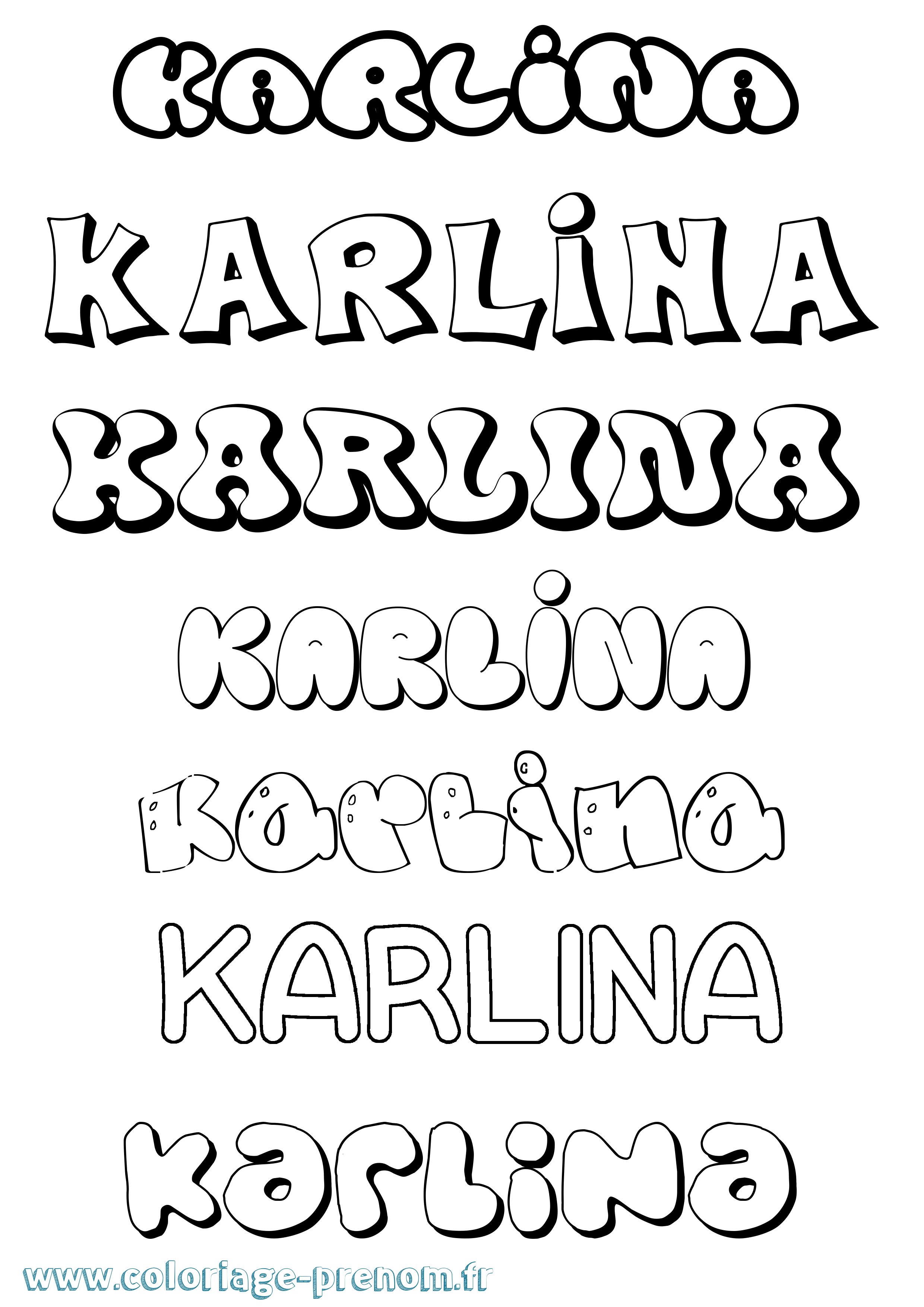 Coloriage prénom Karlina Bubble