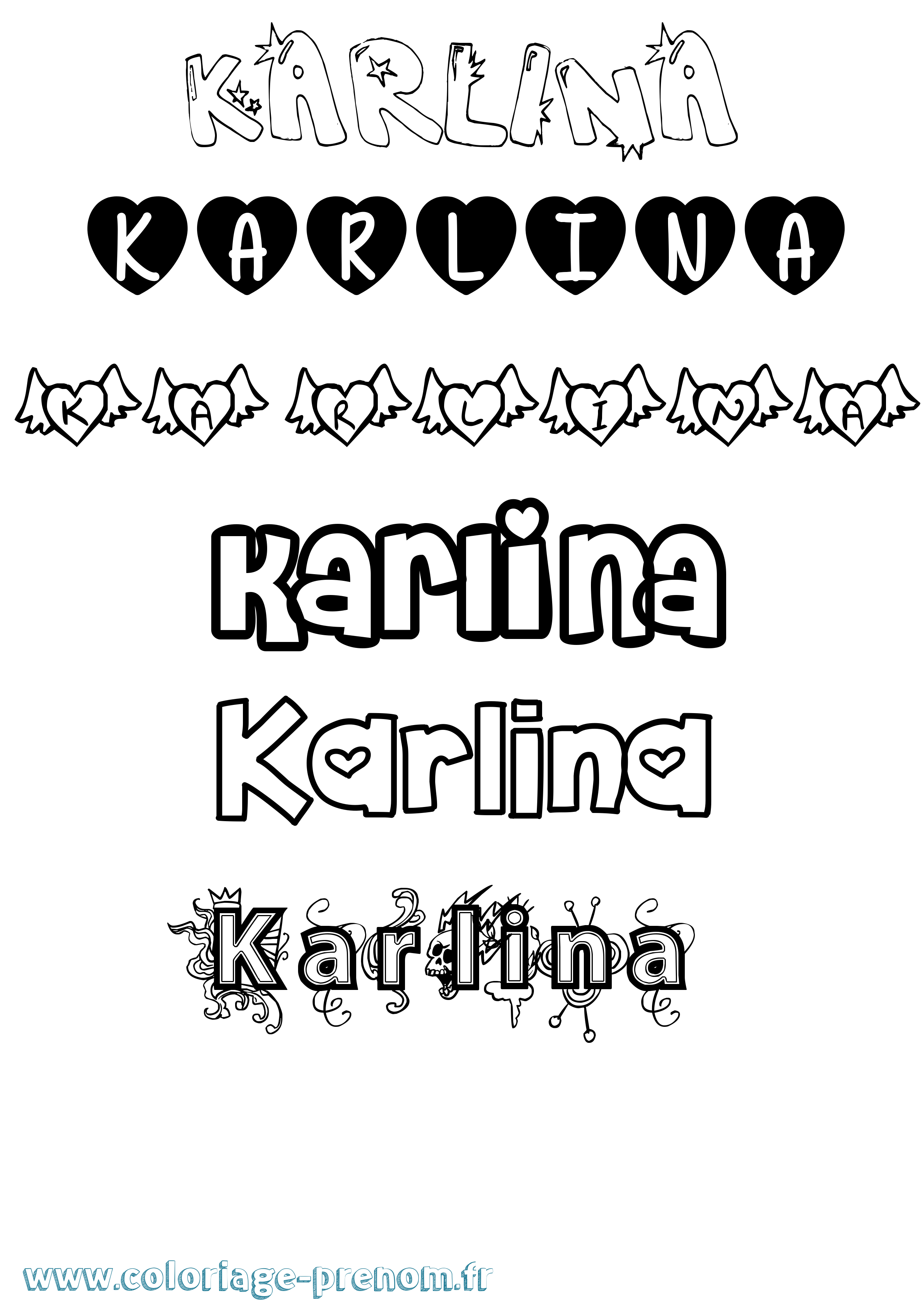 Coloriage prénom Karlina Girly