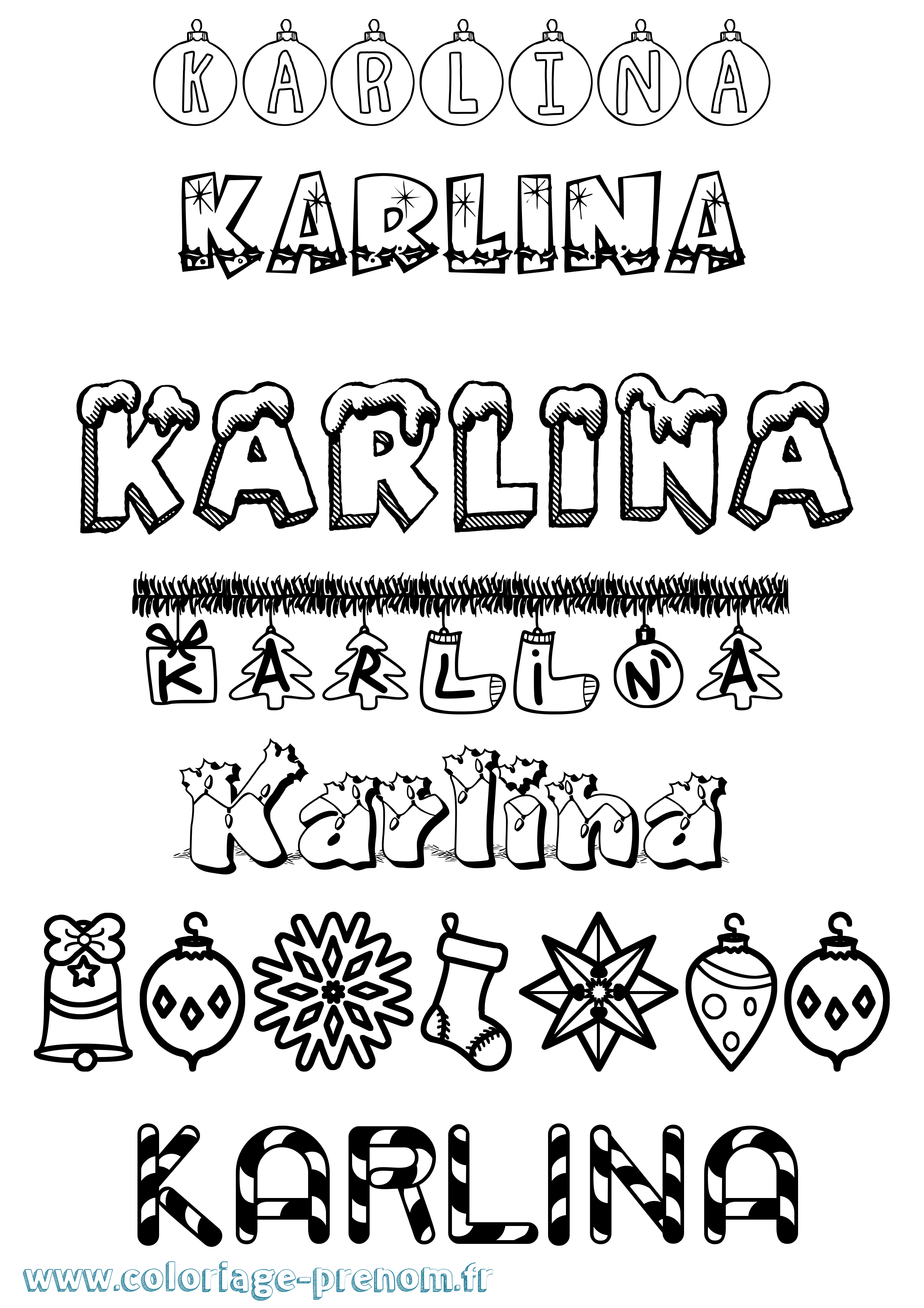 Coloriage prénom Karlina Noël