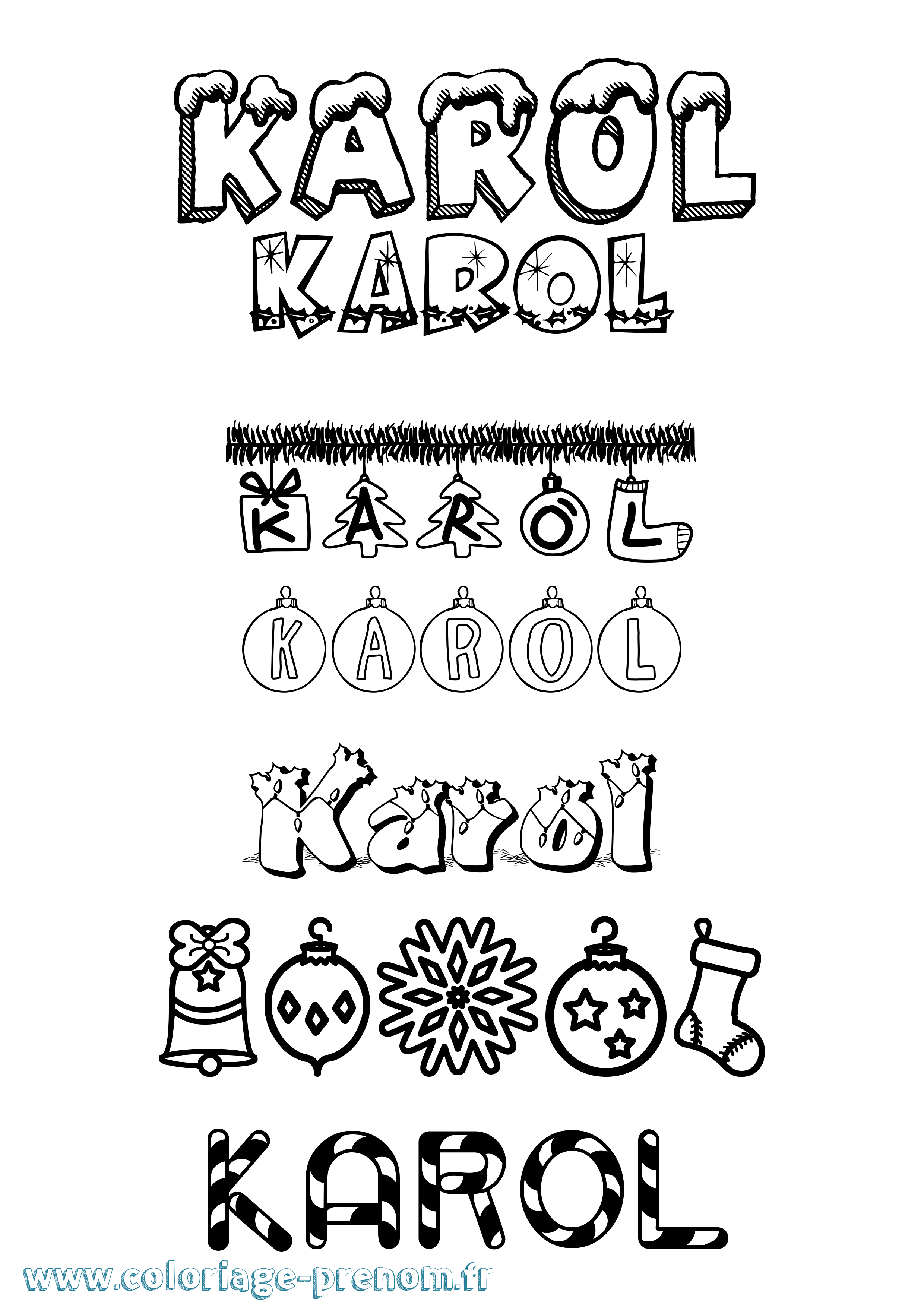 Coloriage prénom Karol Noël