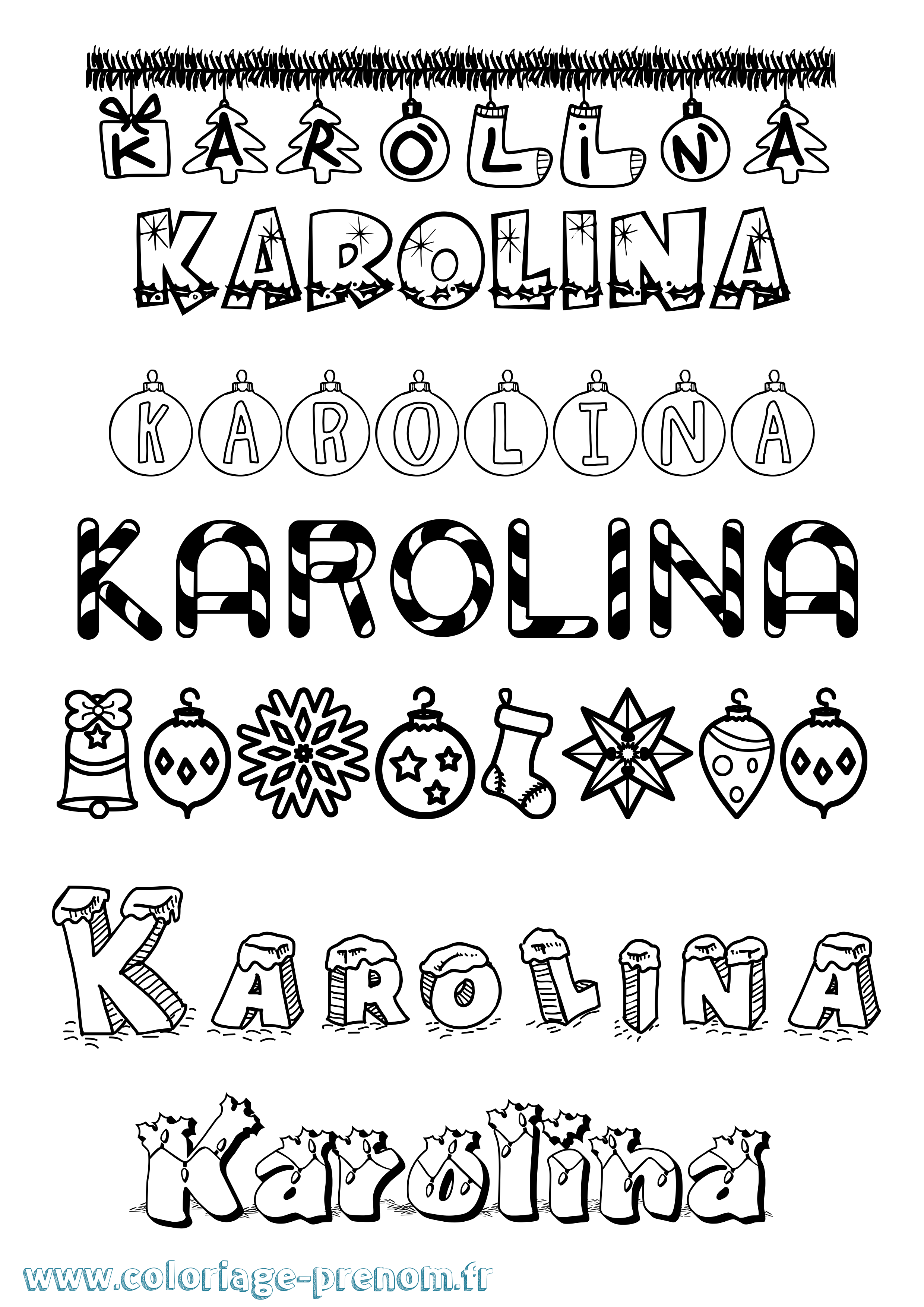 Coloriage prénom Karolina Noël