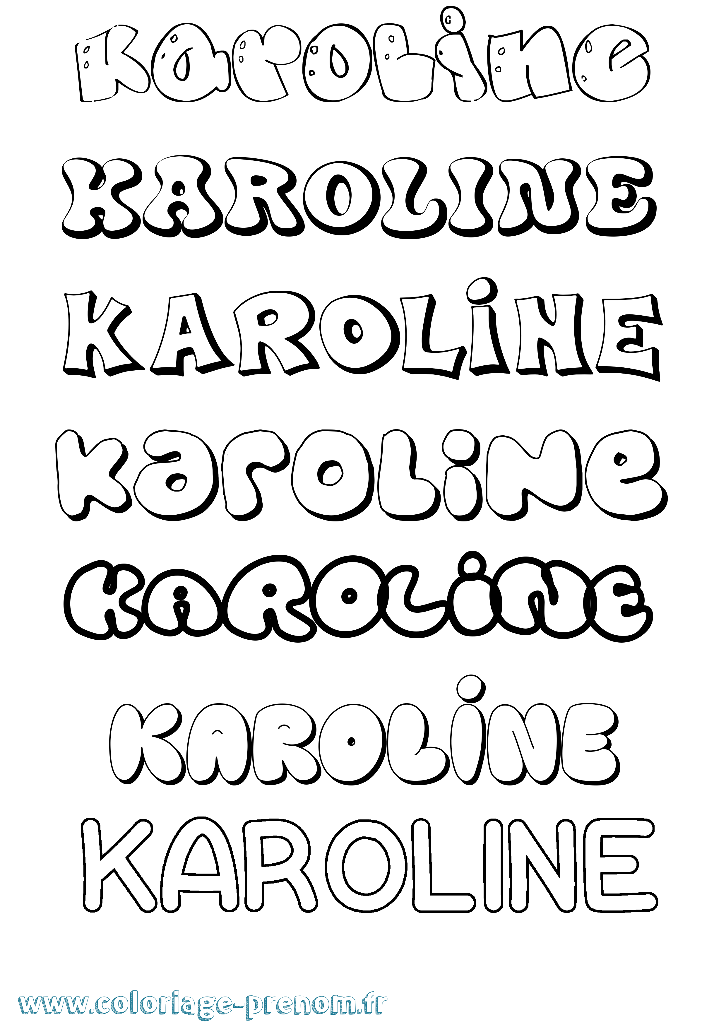 Coloriage prénom Karoline Bubble