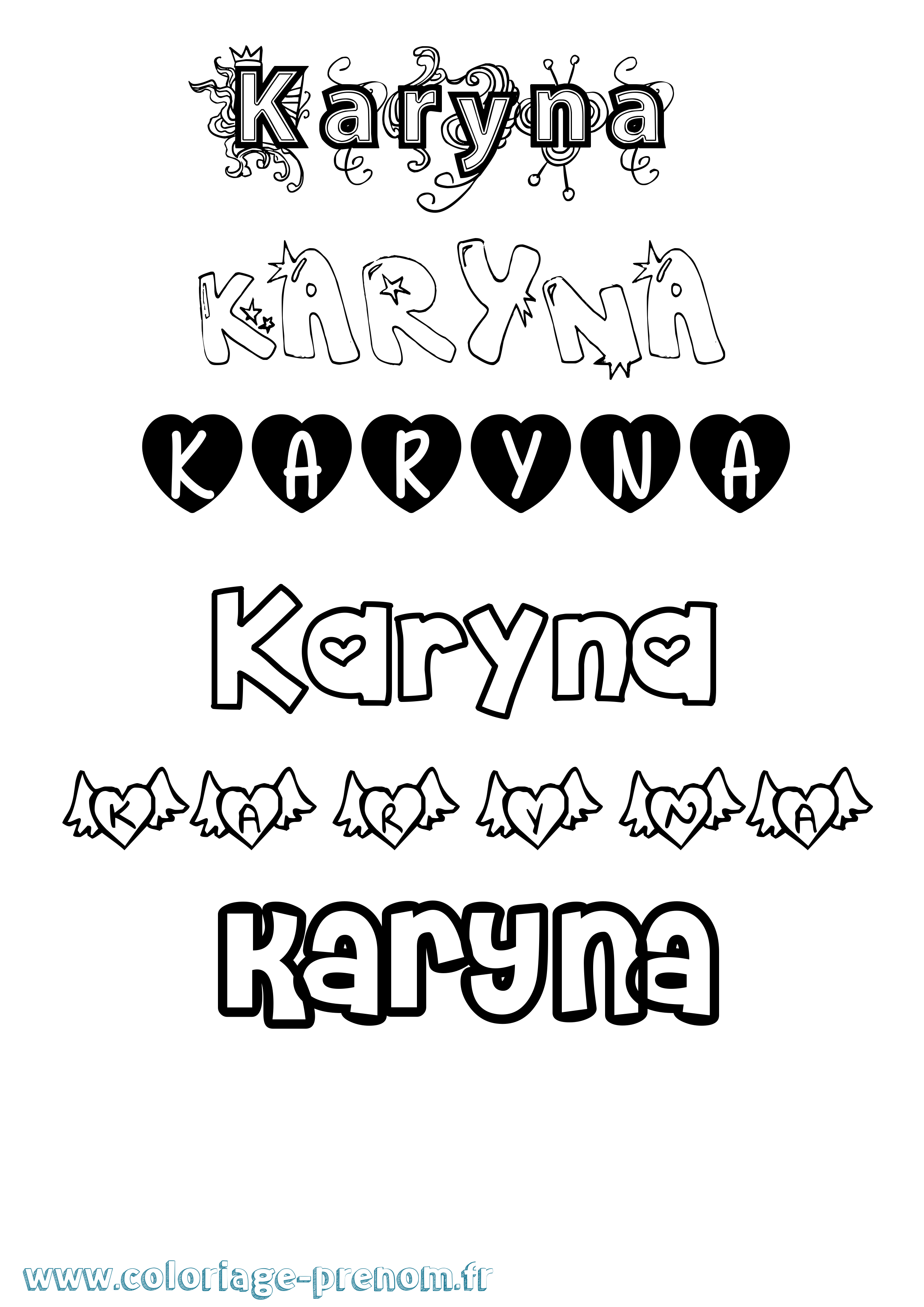 Coloriage prénom Karyna Girly