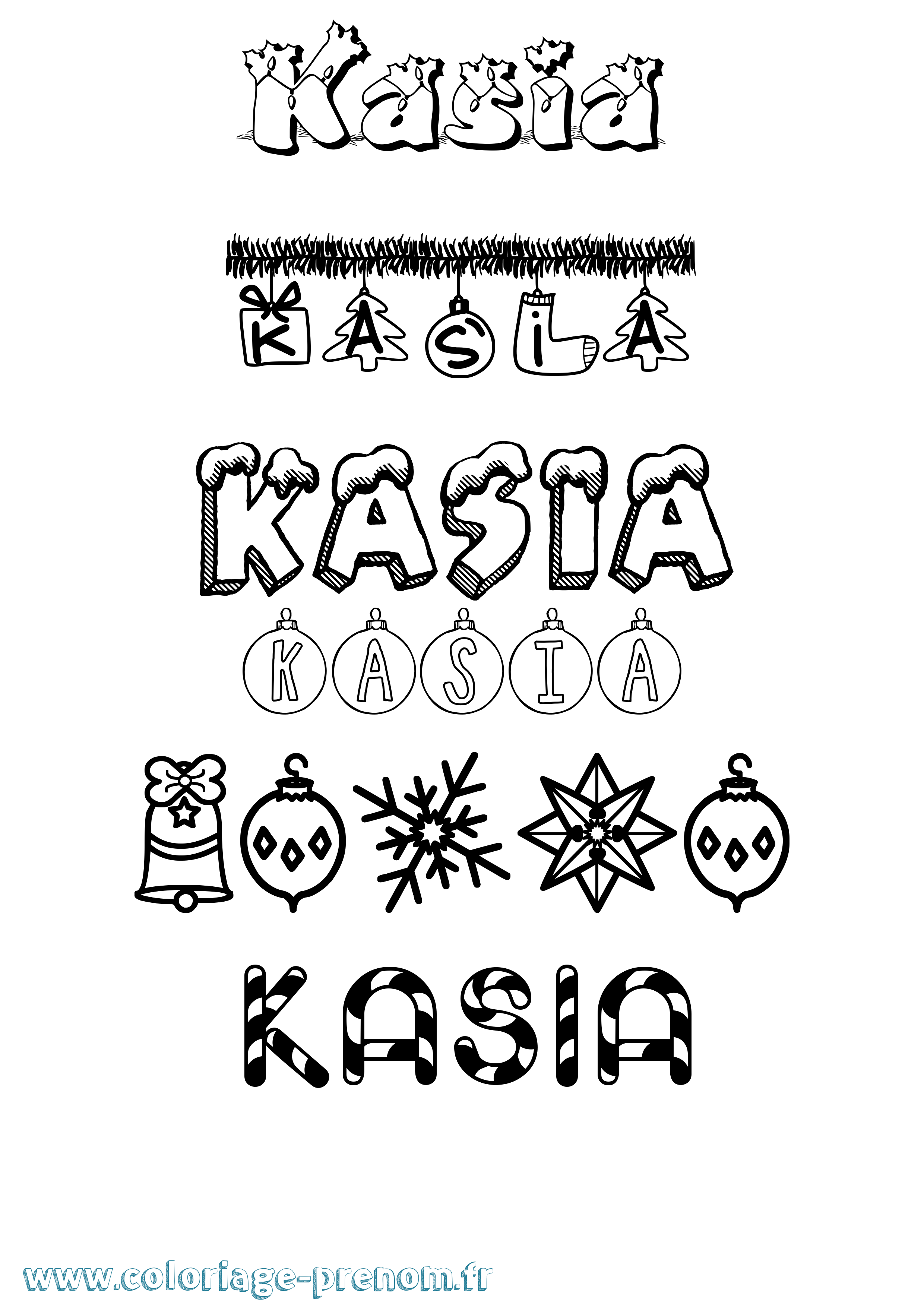 Coloriage prénom Kasia Noël
