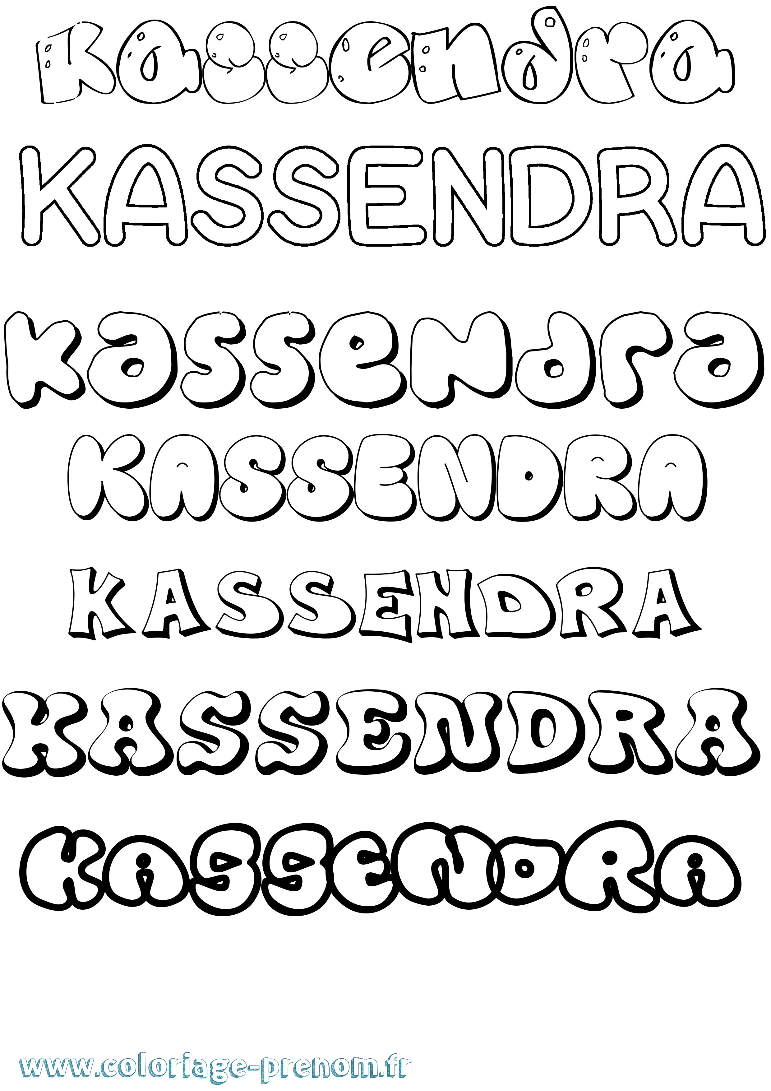 Coloriage prénom Kassendra Bubble