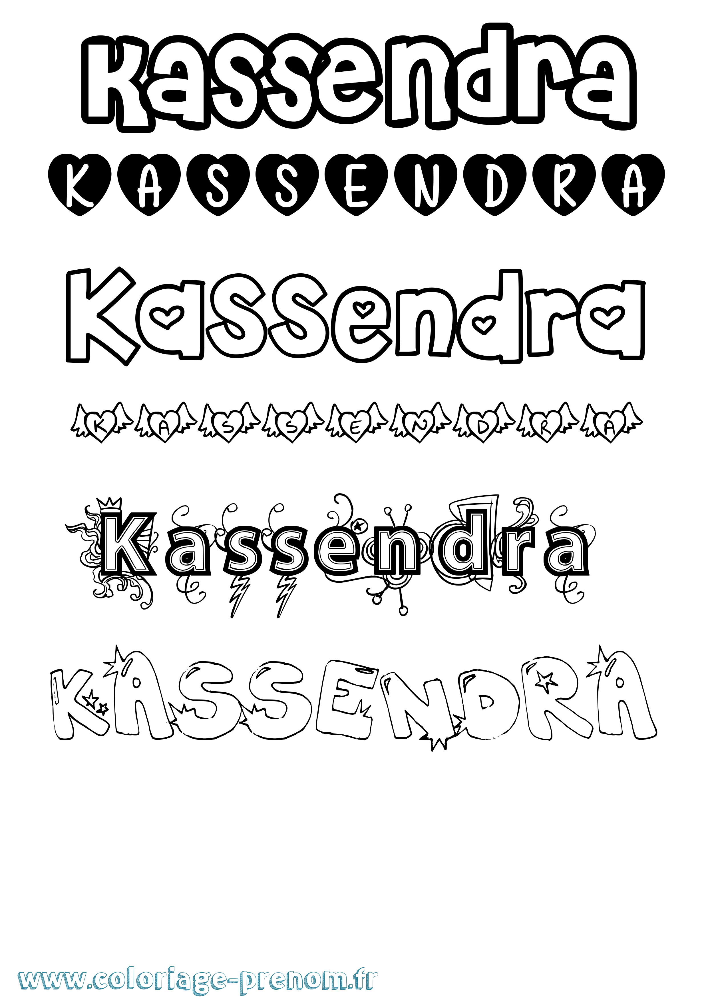 Coloriage prénom Kassendra Girly