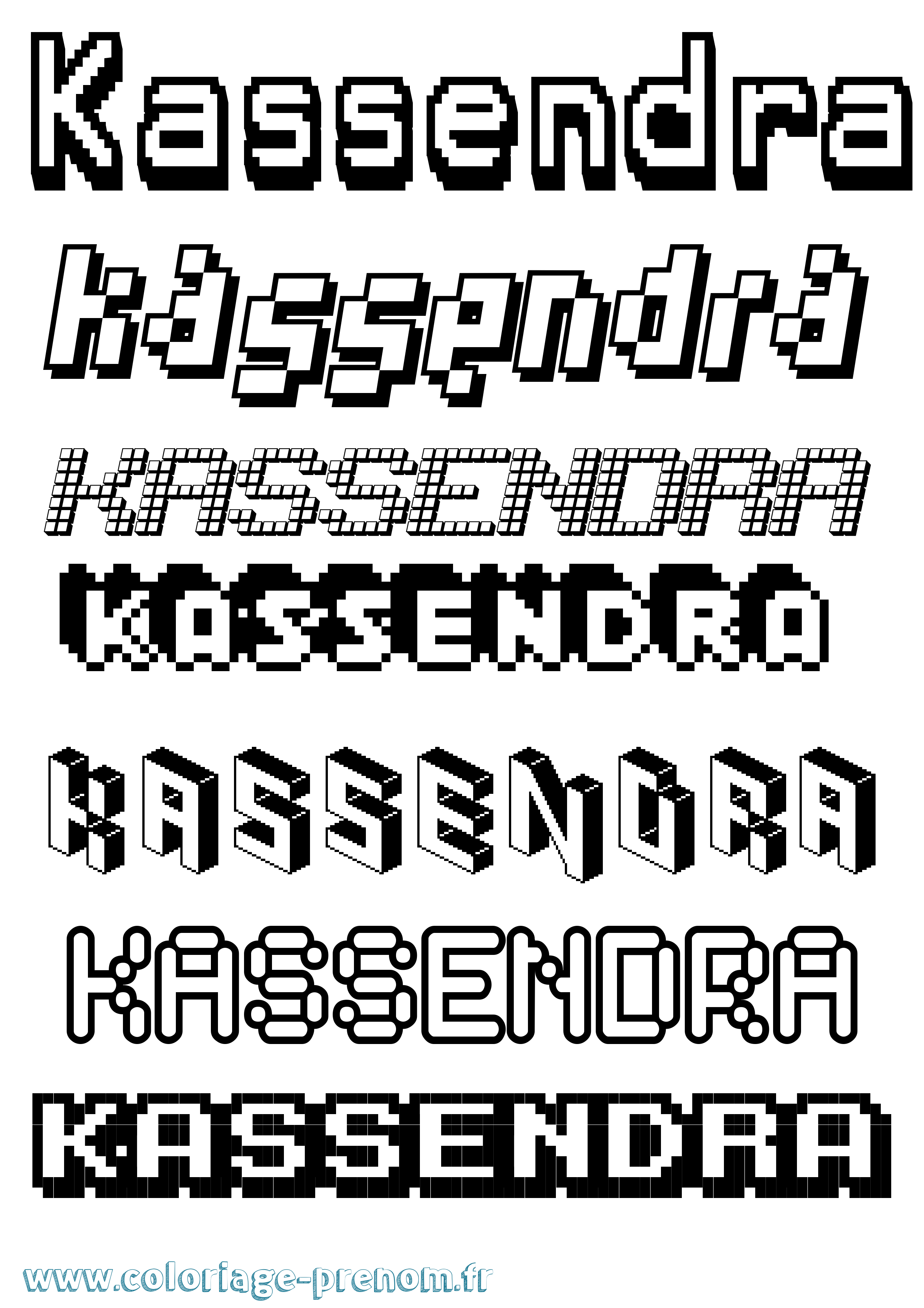 Coloriage prénom Kassendra Pixel