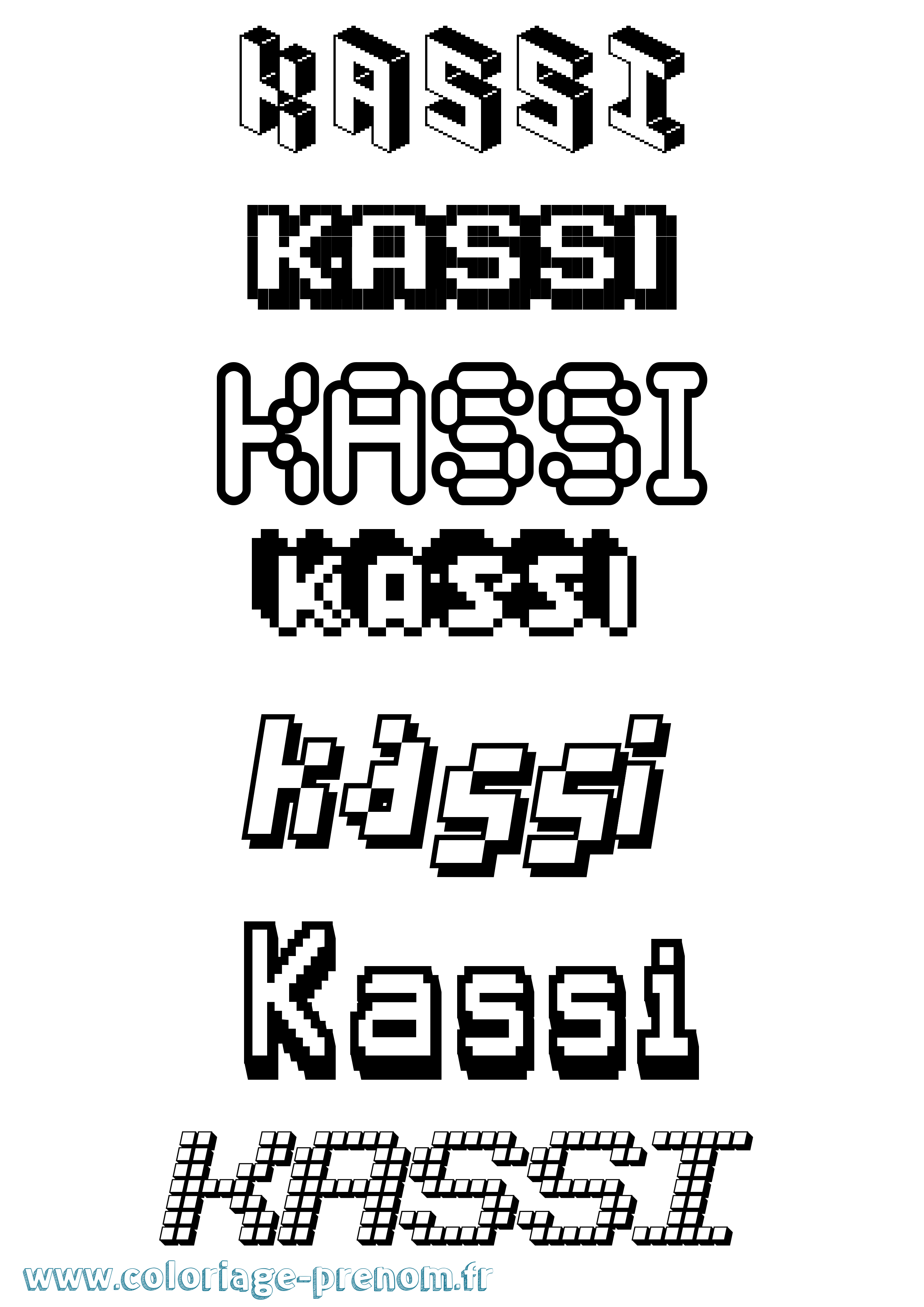 Coloriage prénom Kassi Pixel