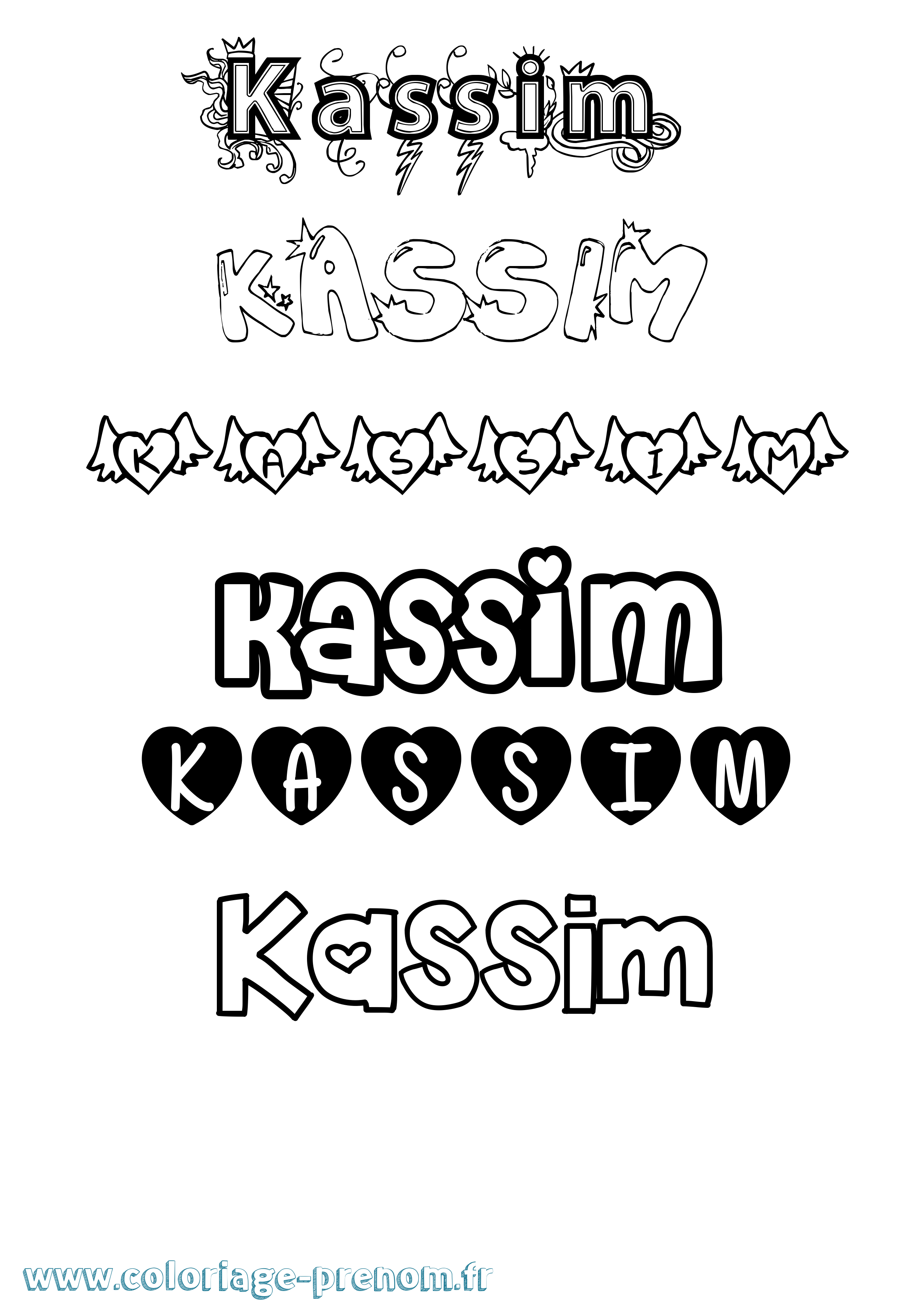 Coloriage prénom Kassim Girly