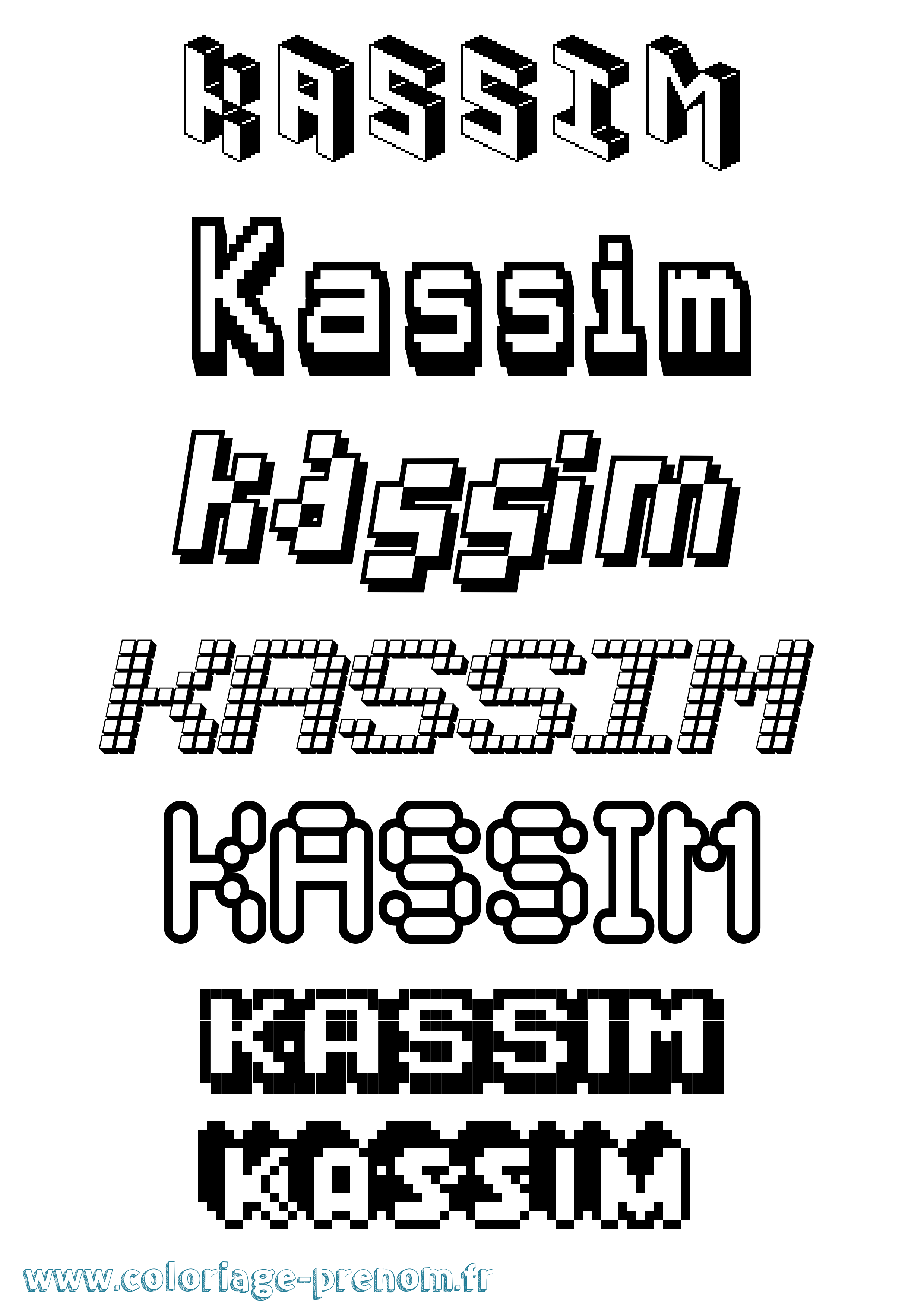 Coloriage prénom Kassim Pixel