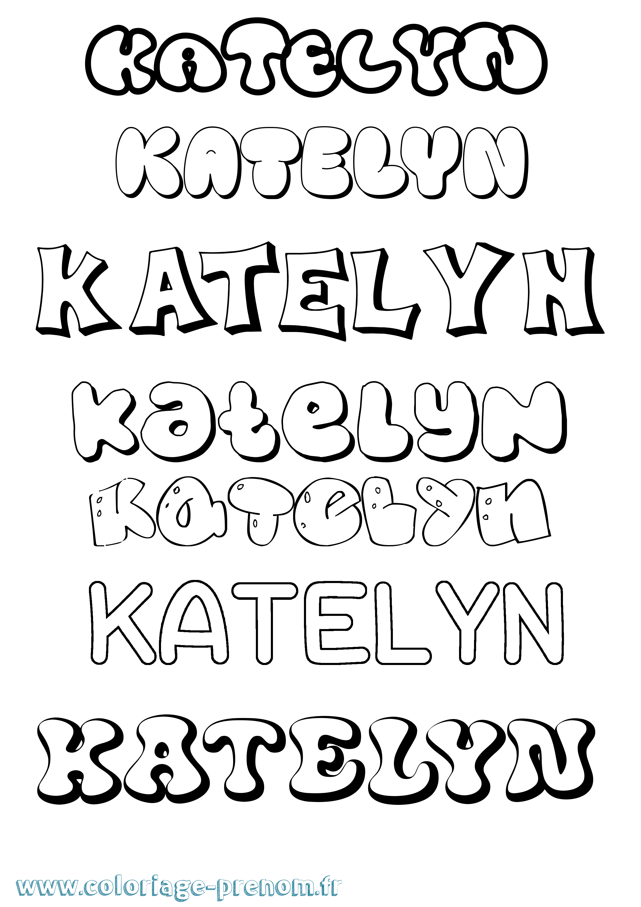 Coloriage prénom Katelyn Bubble