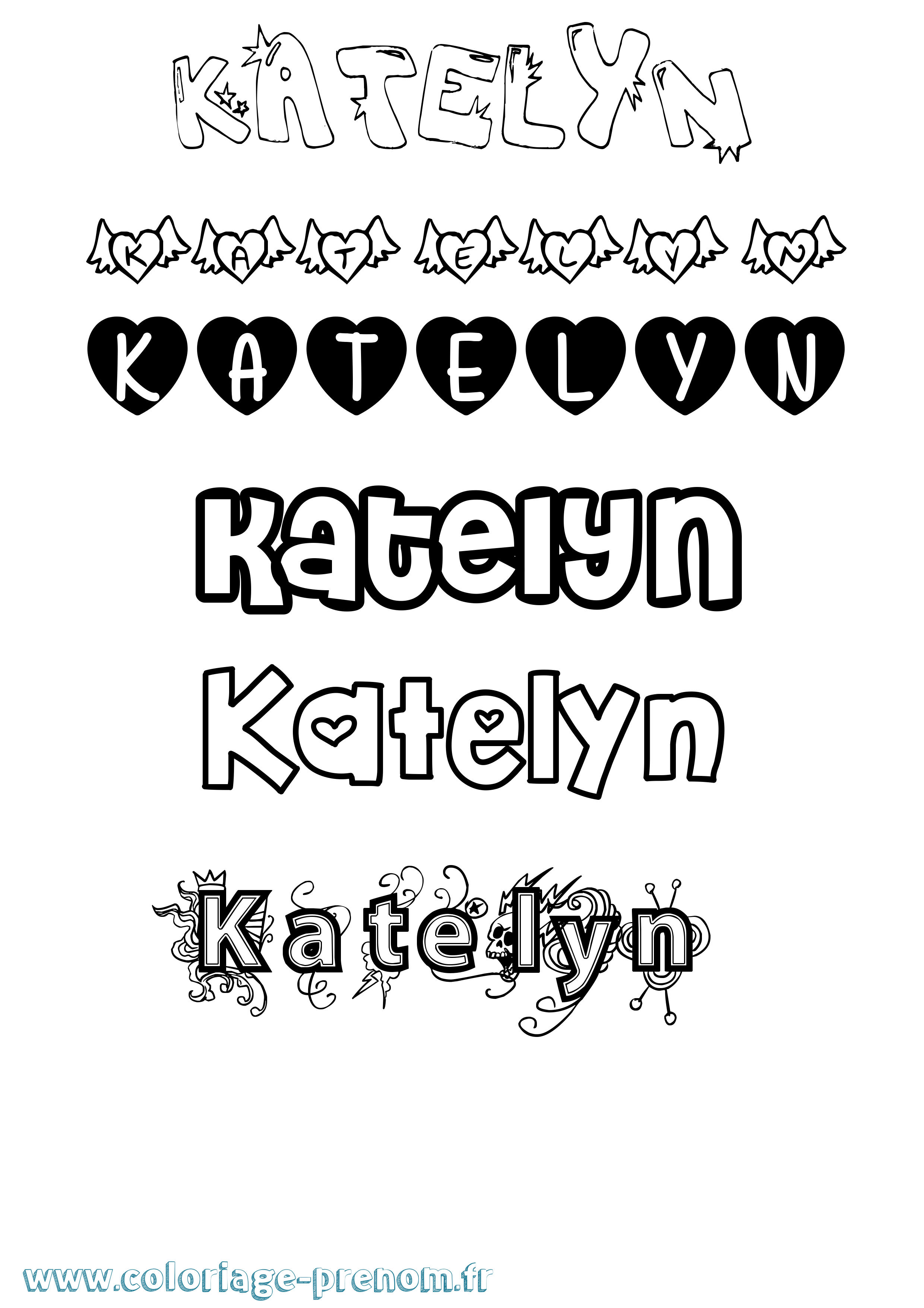 Coloriage prénom Katelyn Girly