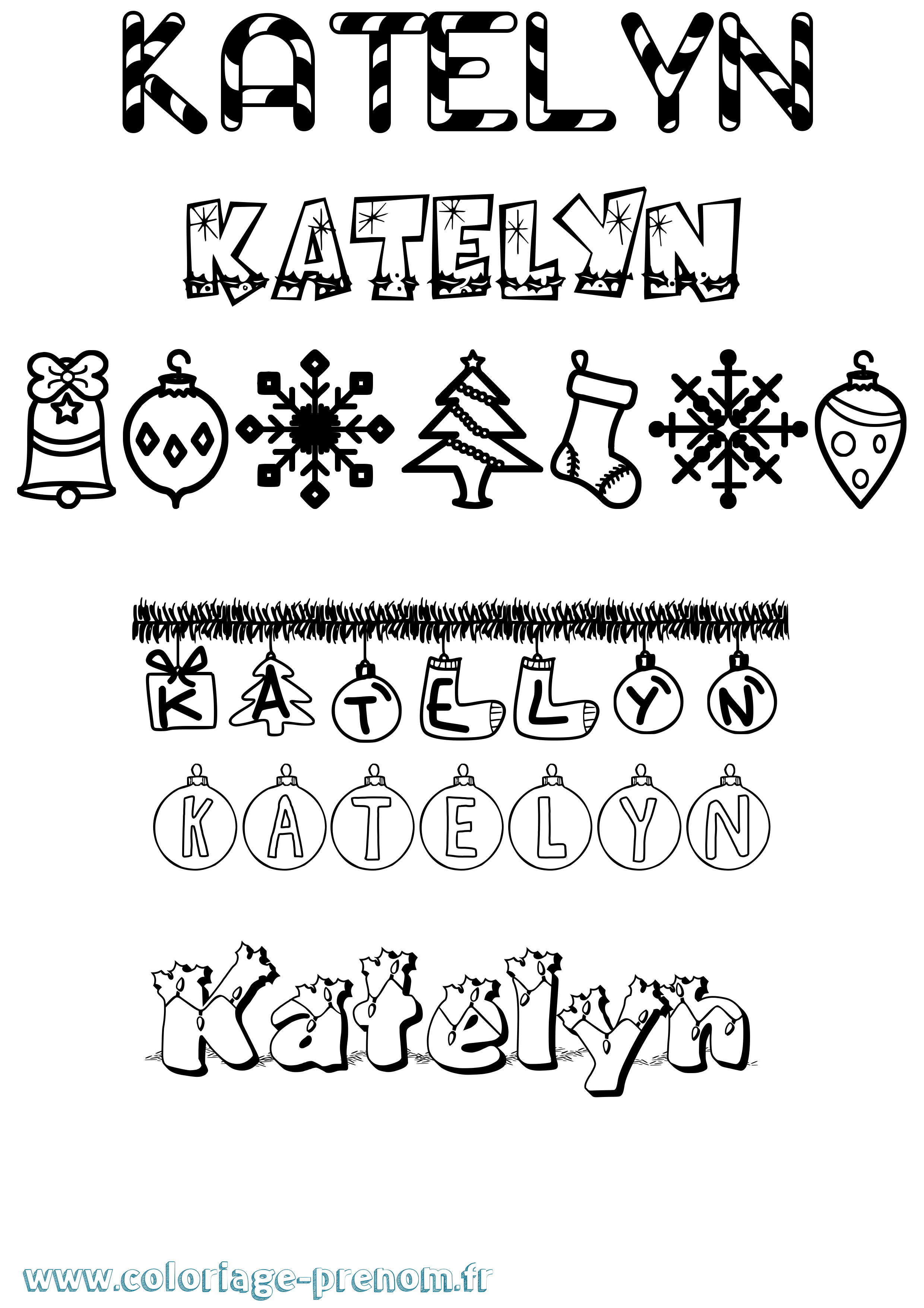 Coloriage prénom Katelyn Noël