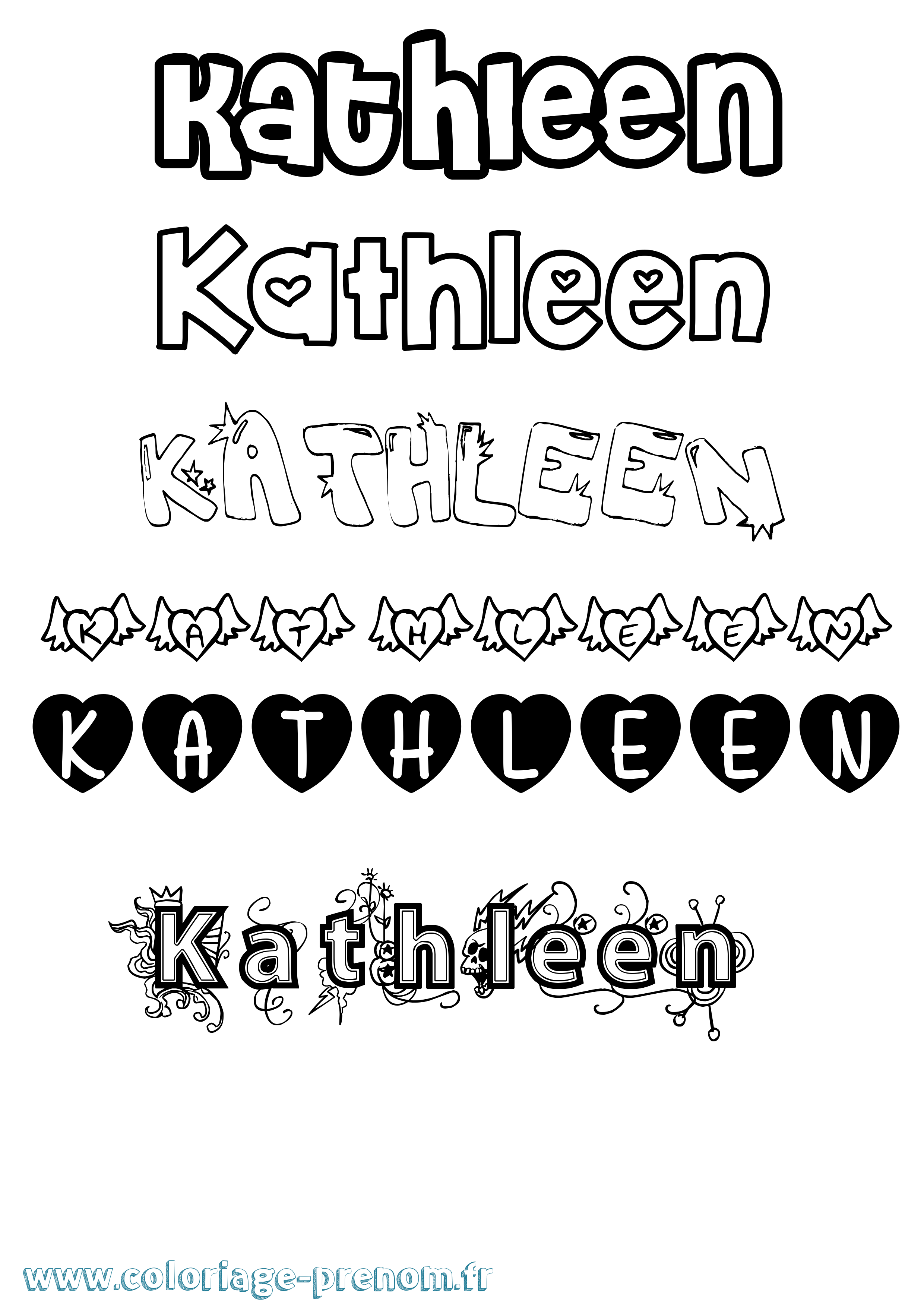Coloriage prénom Kathleen Girly
