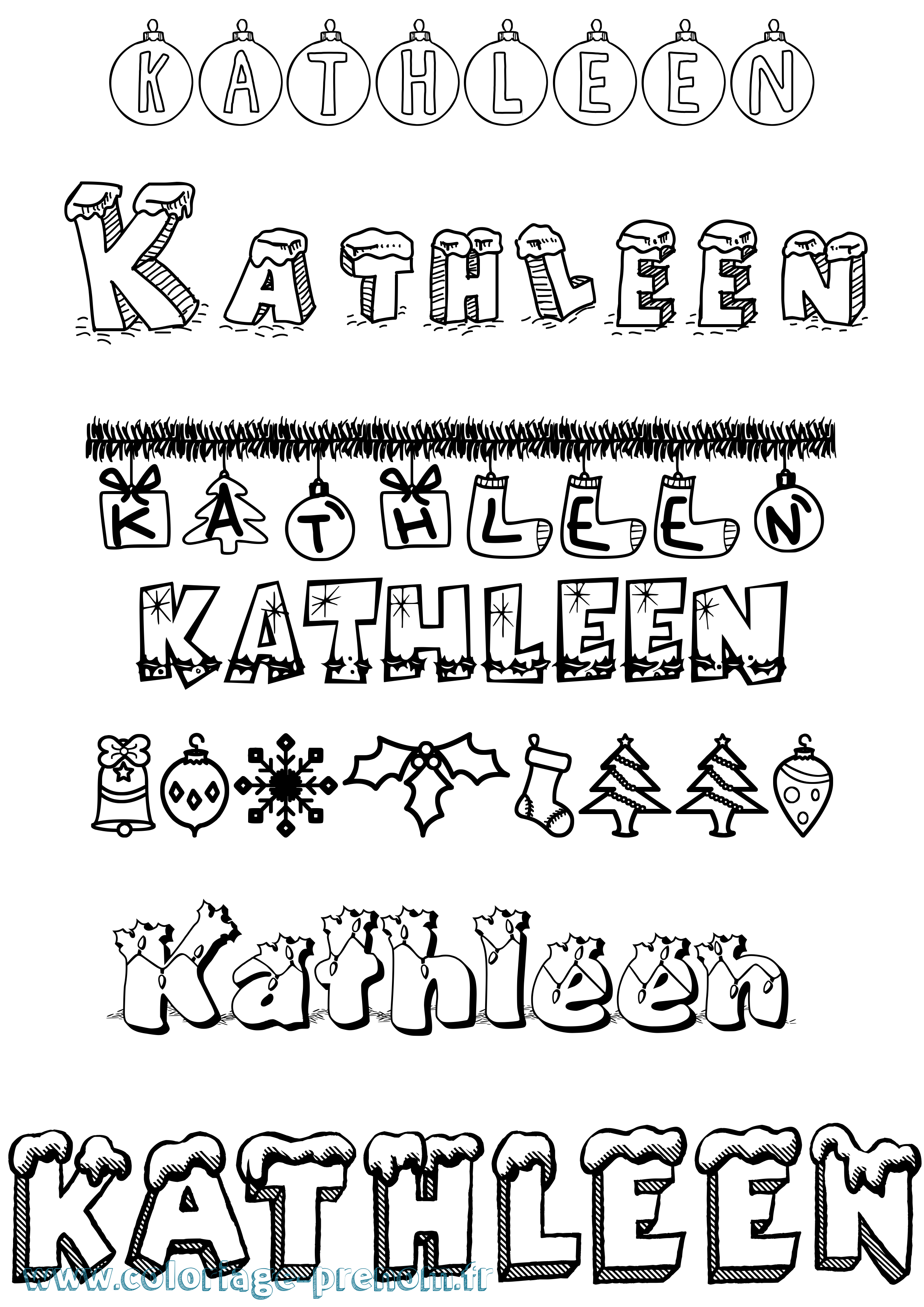 Coloriage prénom Kathleen Noël