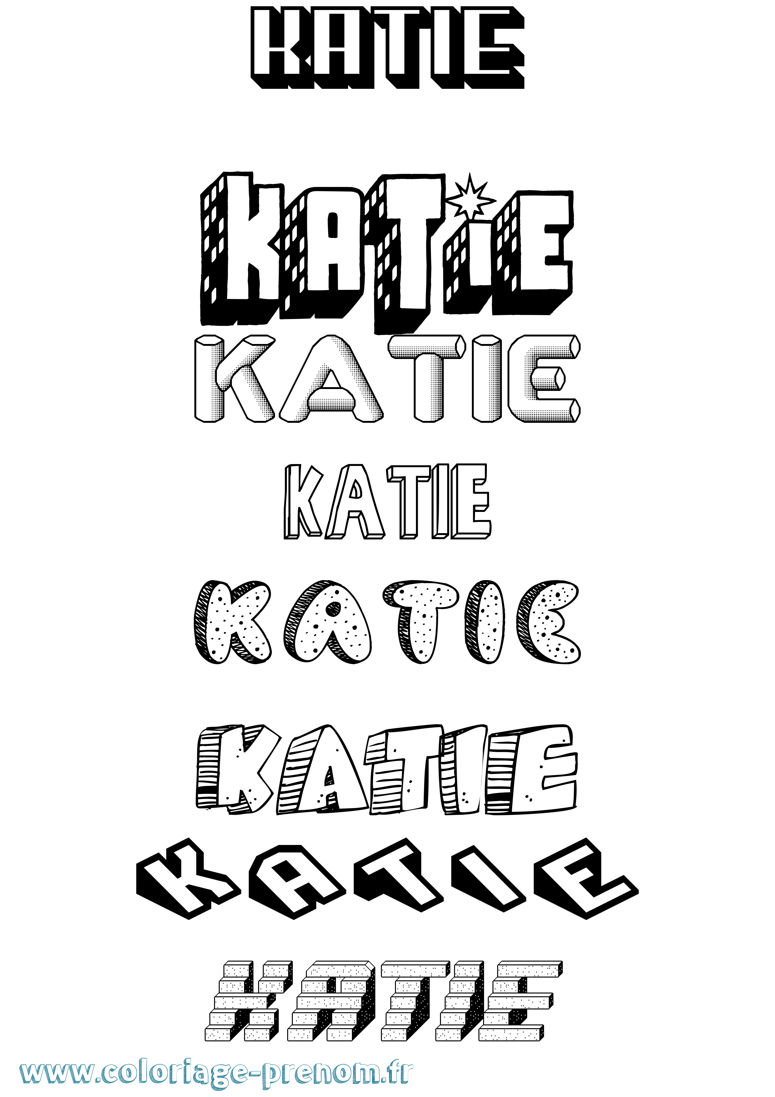 Coloriage Katie Effet 3D Coloriage prénom Katie Effet 3D