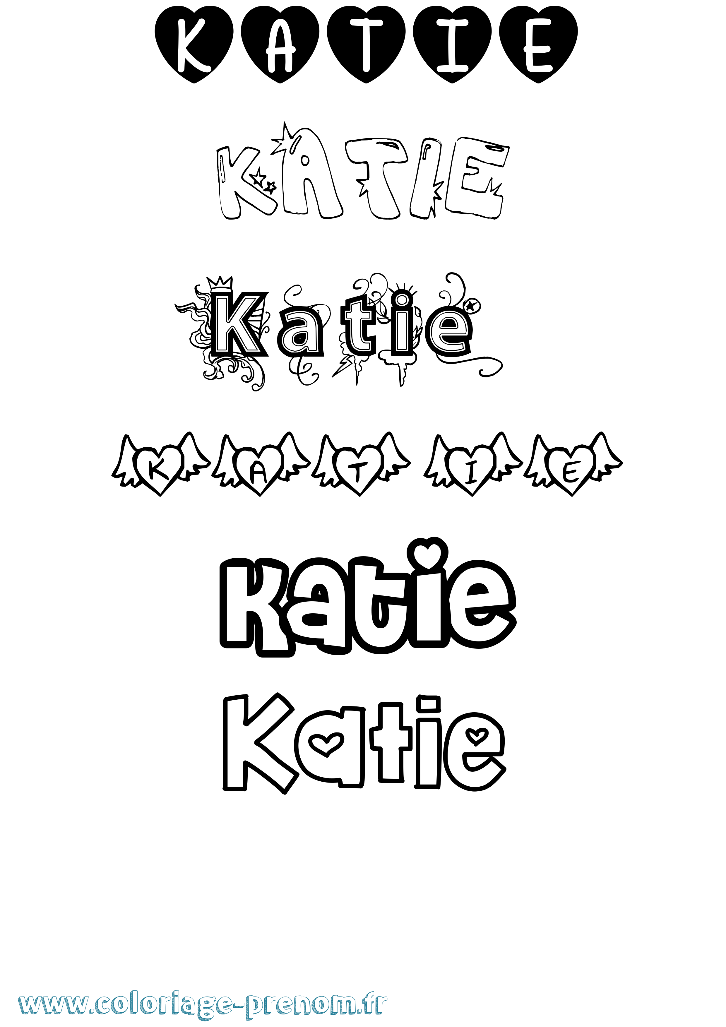 Coloriage Katie Girly Coloriage prénom Katie Girly