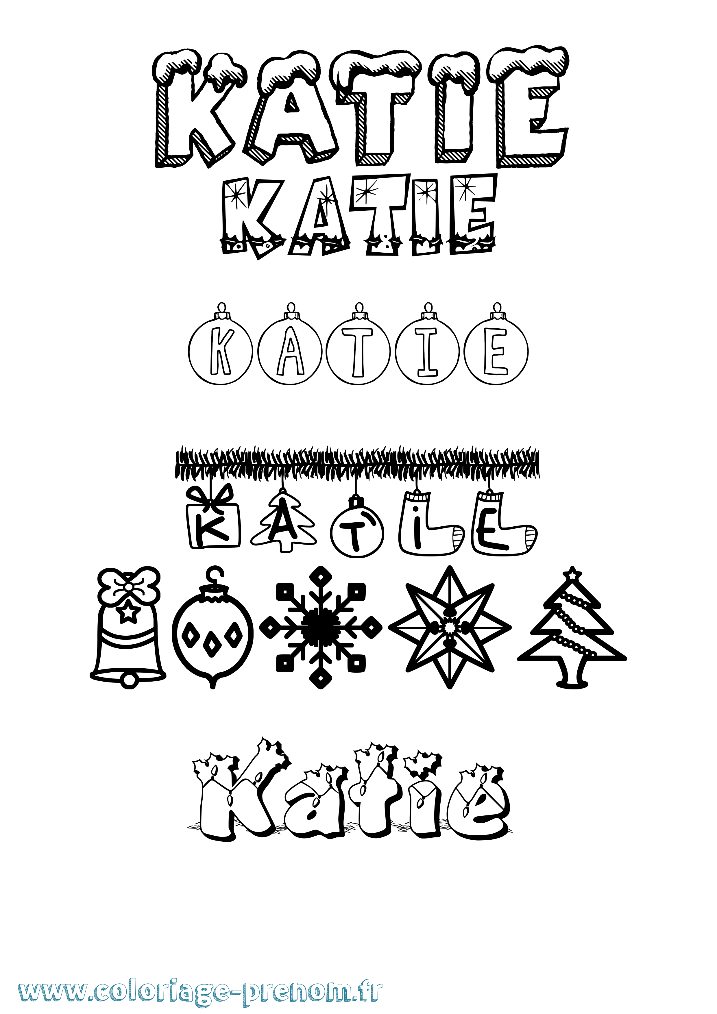 Coloriage Katie Noël Coloriage prénom Katie Noël