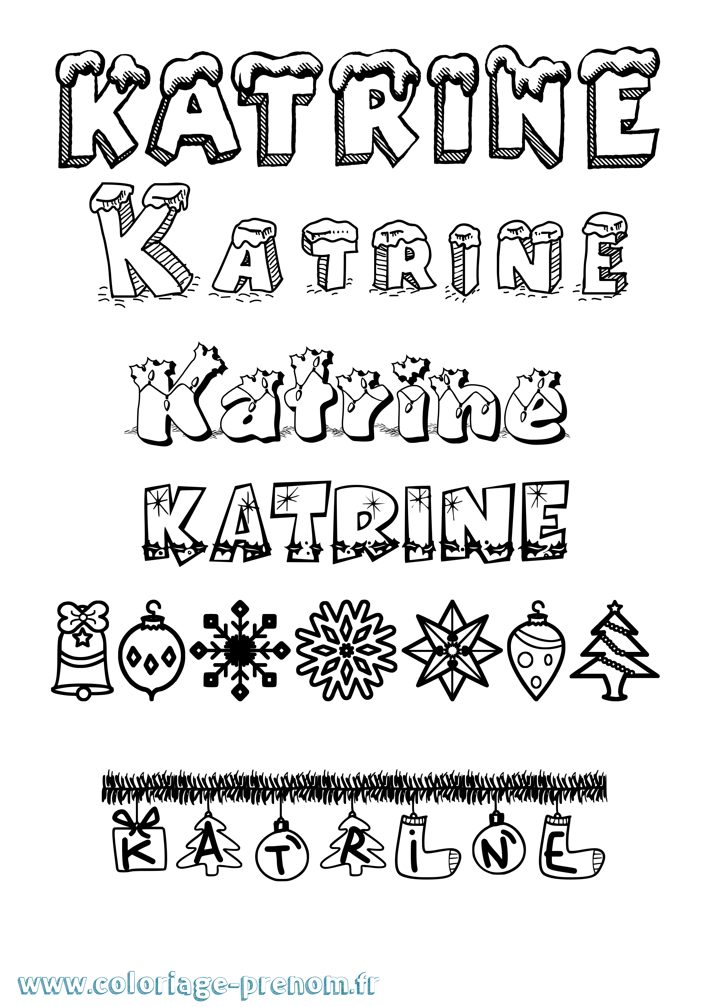 Coloriage Katrine Noël Coloriage prénom Katrine Noël