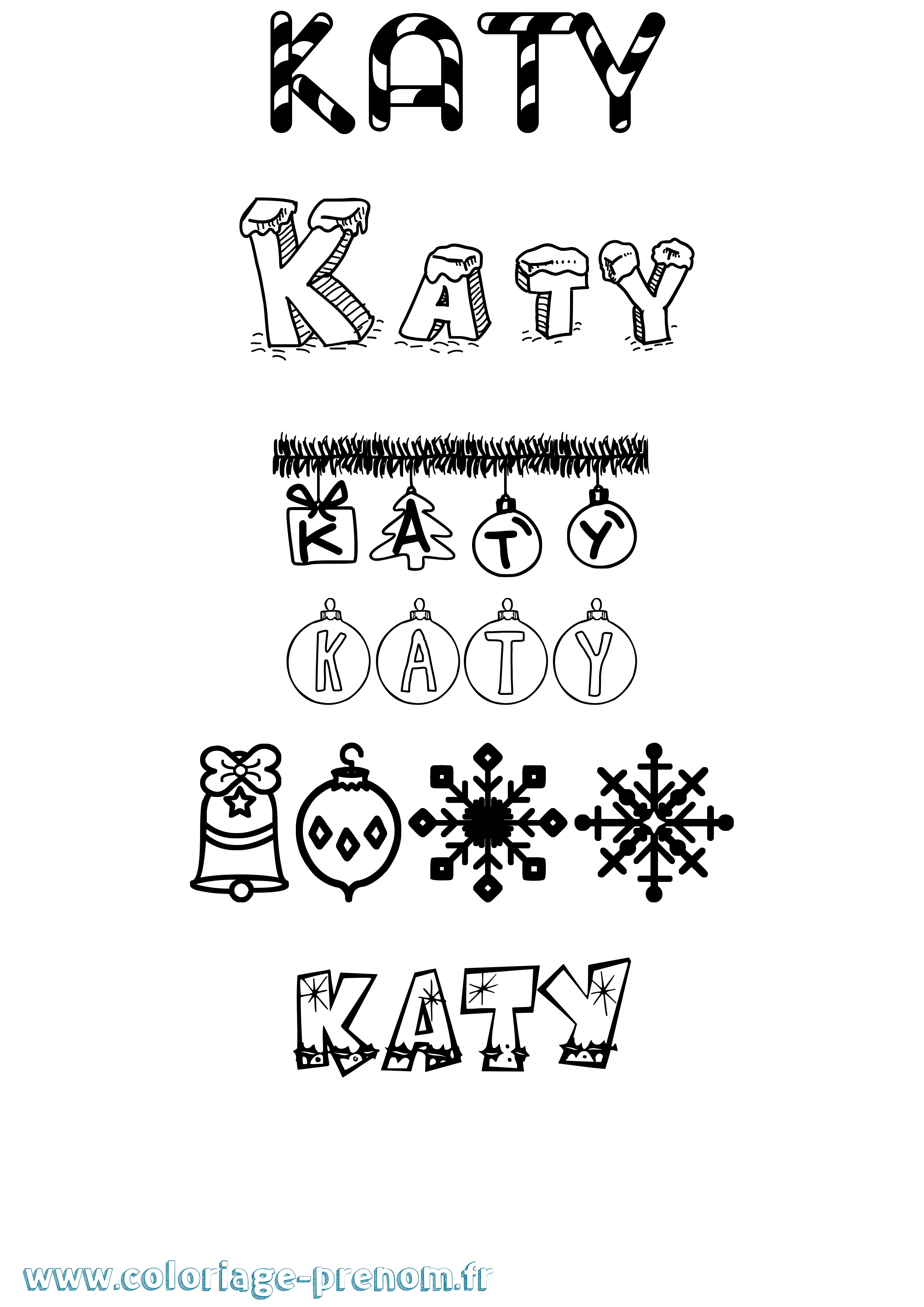 Coloriage Katy Noël Coloriage prénom Katy Noël
