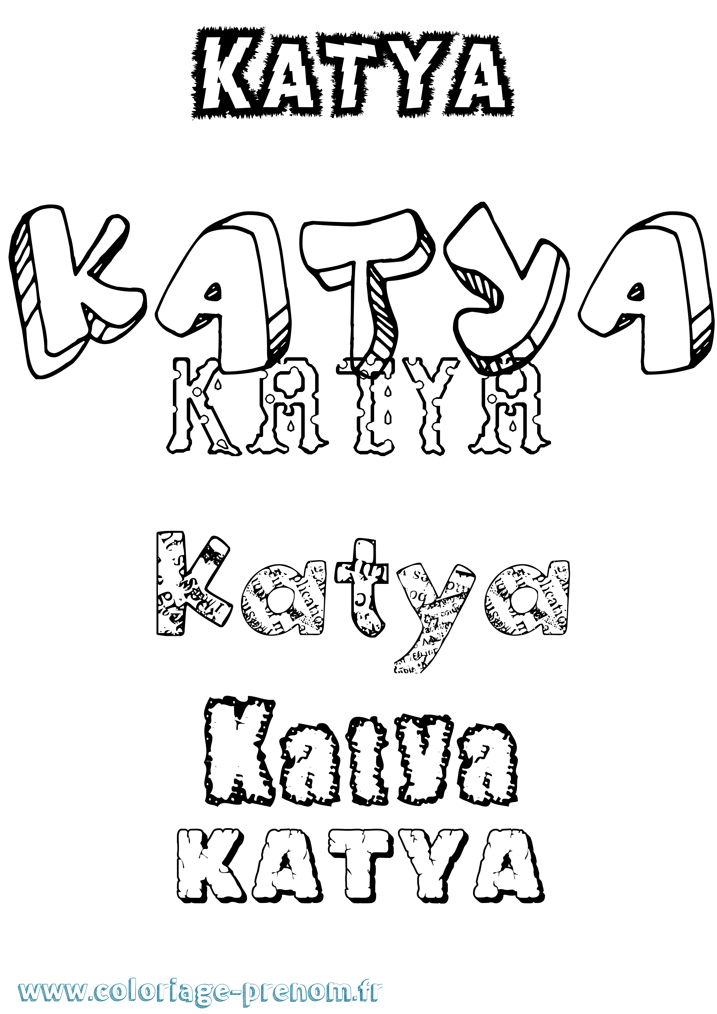 Coloriage prénom Katya Destructuré