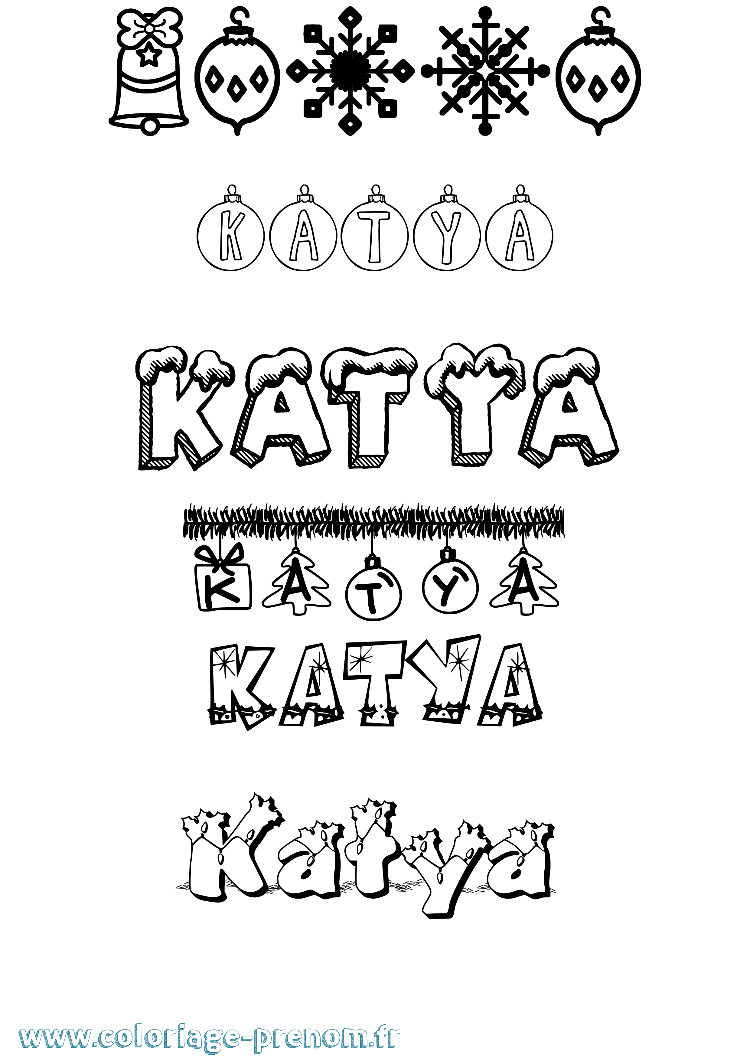 Coloriage prénom Katya Noël