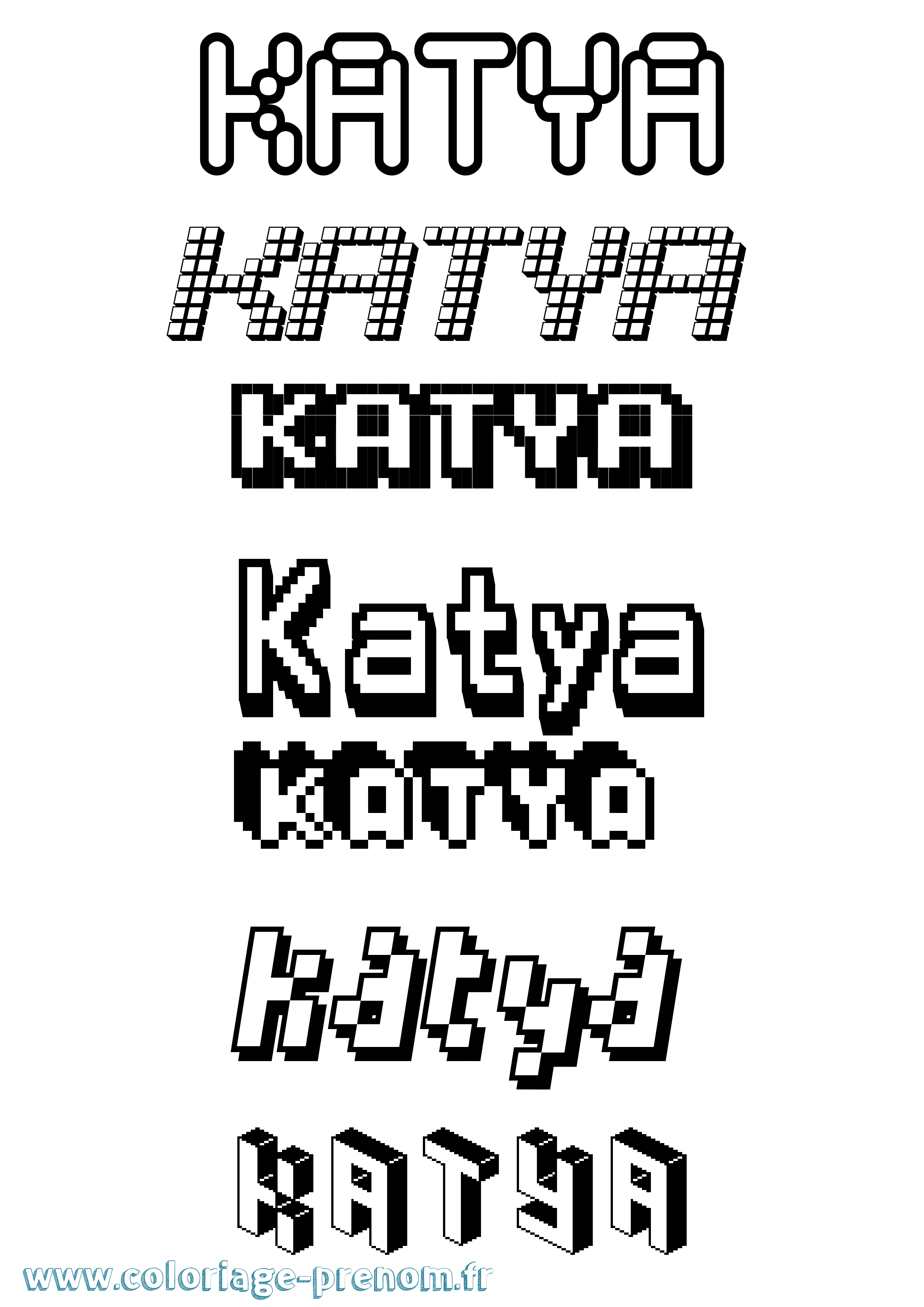 Coloriage prénom Katya Pixel