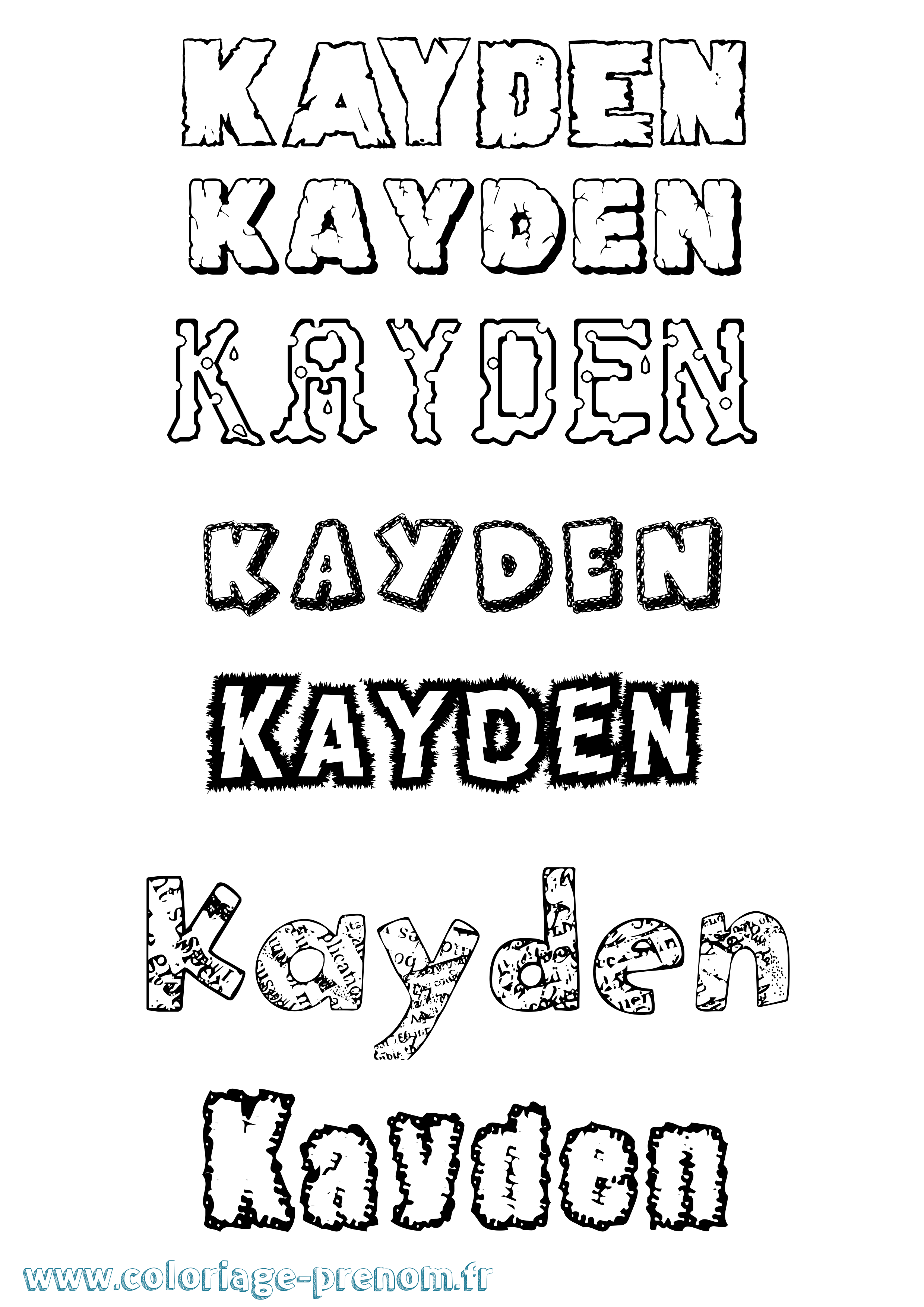 Coloriage prénom Kayden Destructuré