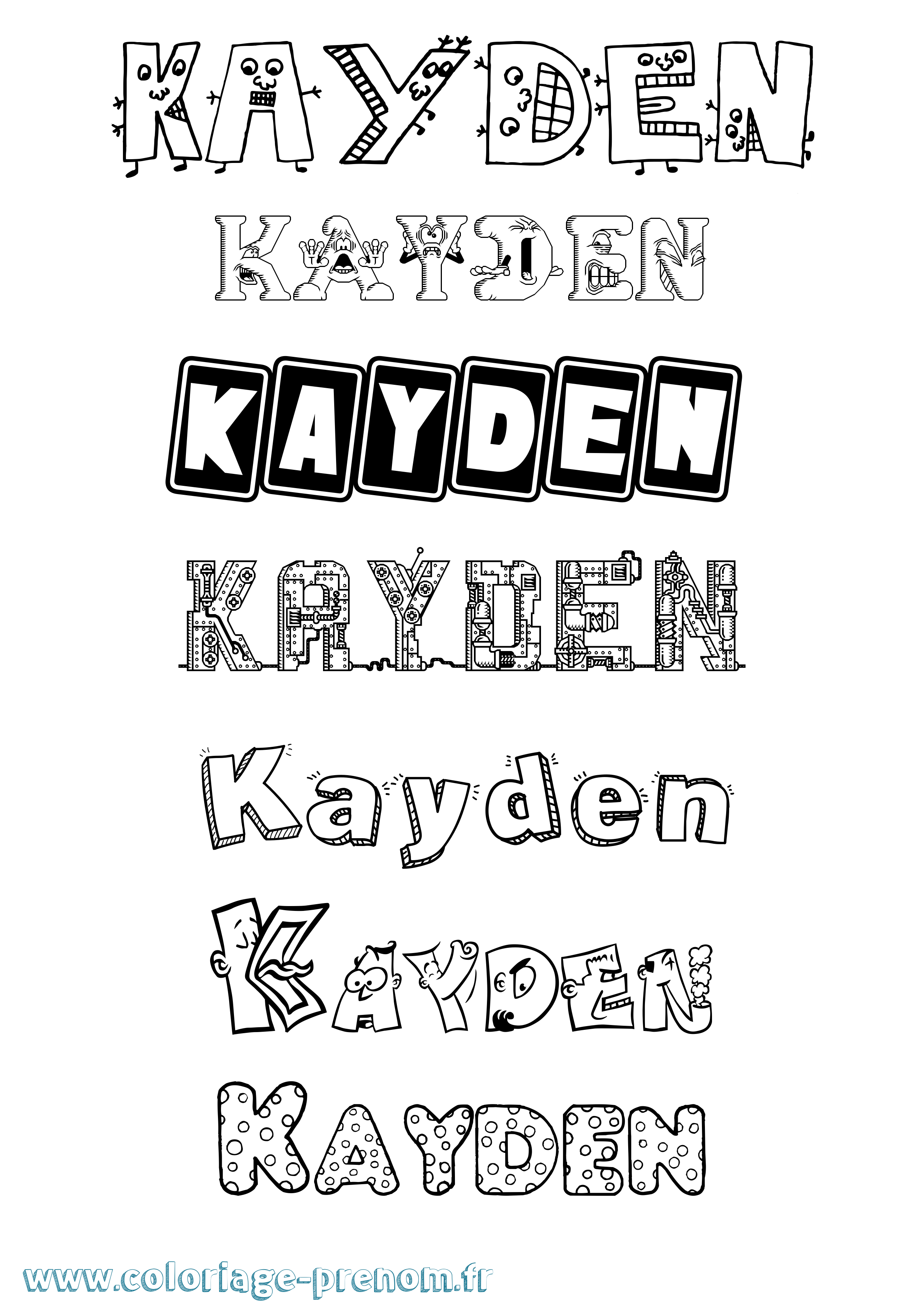 Coloriage prénom Kayden Fun
