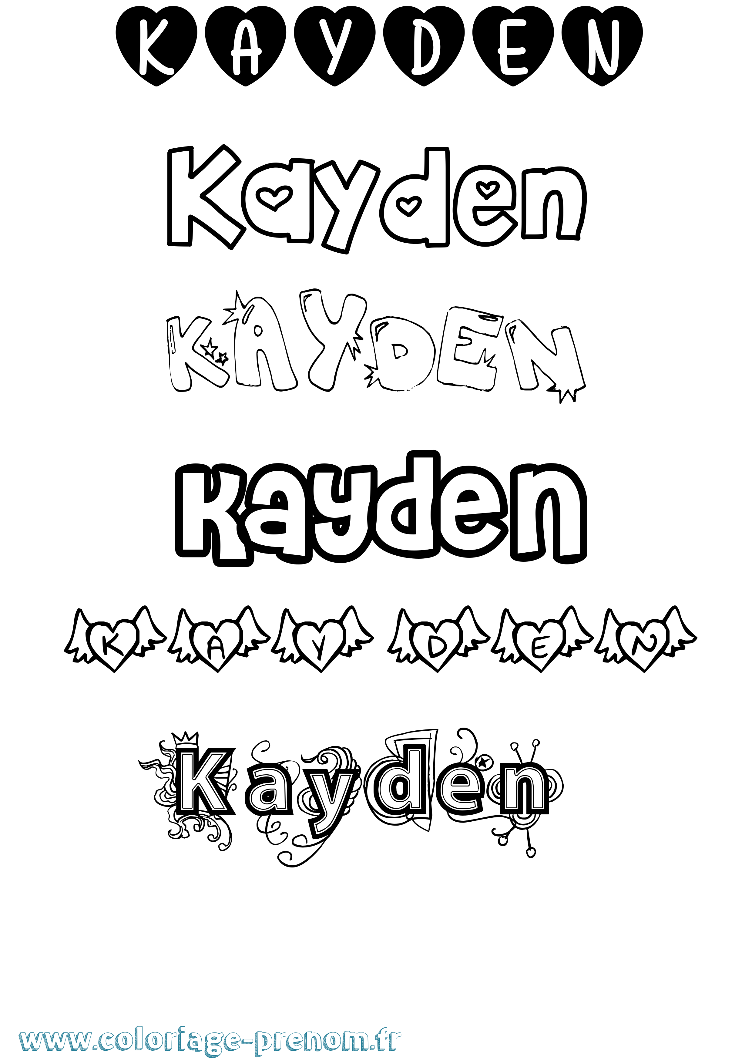 Coloriage prénom Kayden Girly