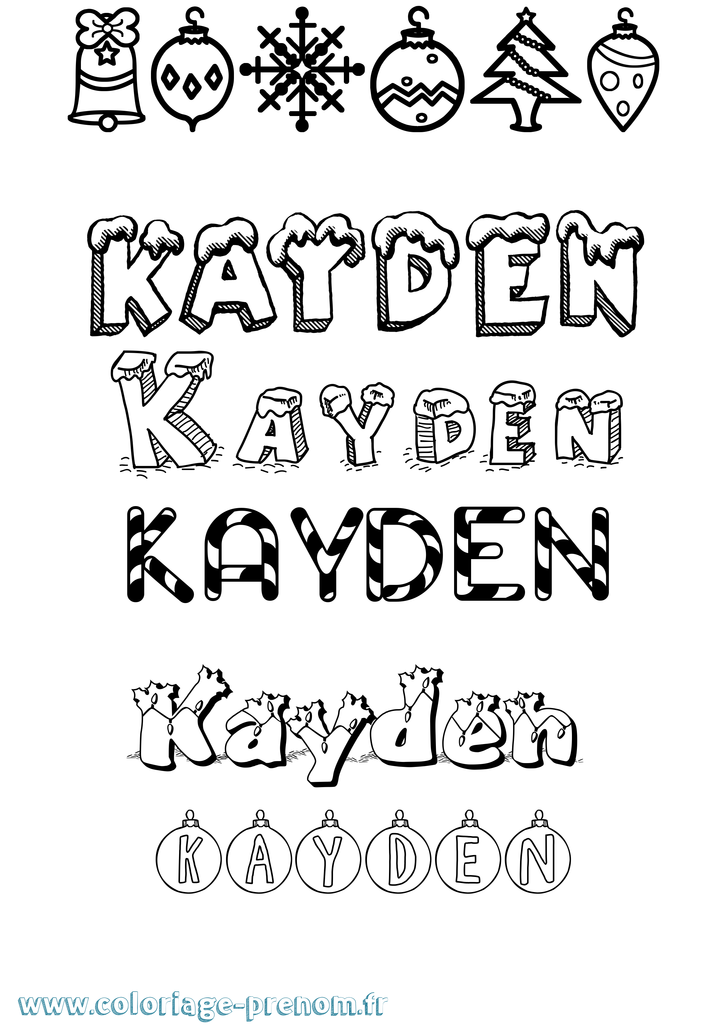 Coloriage prénom Kayden Noël