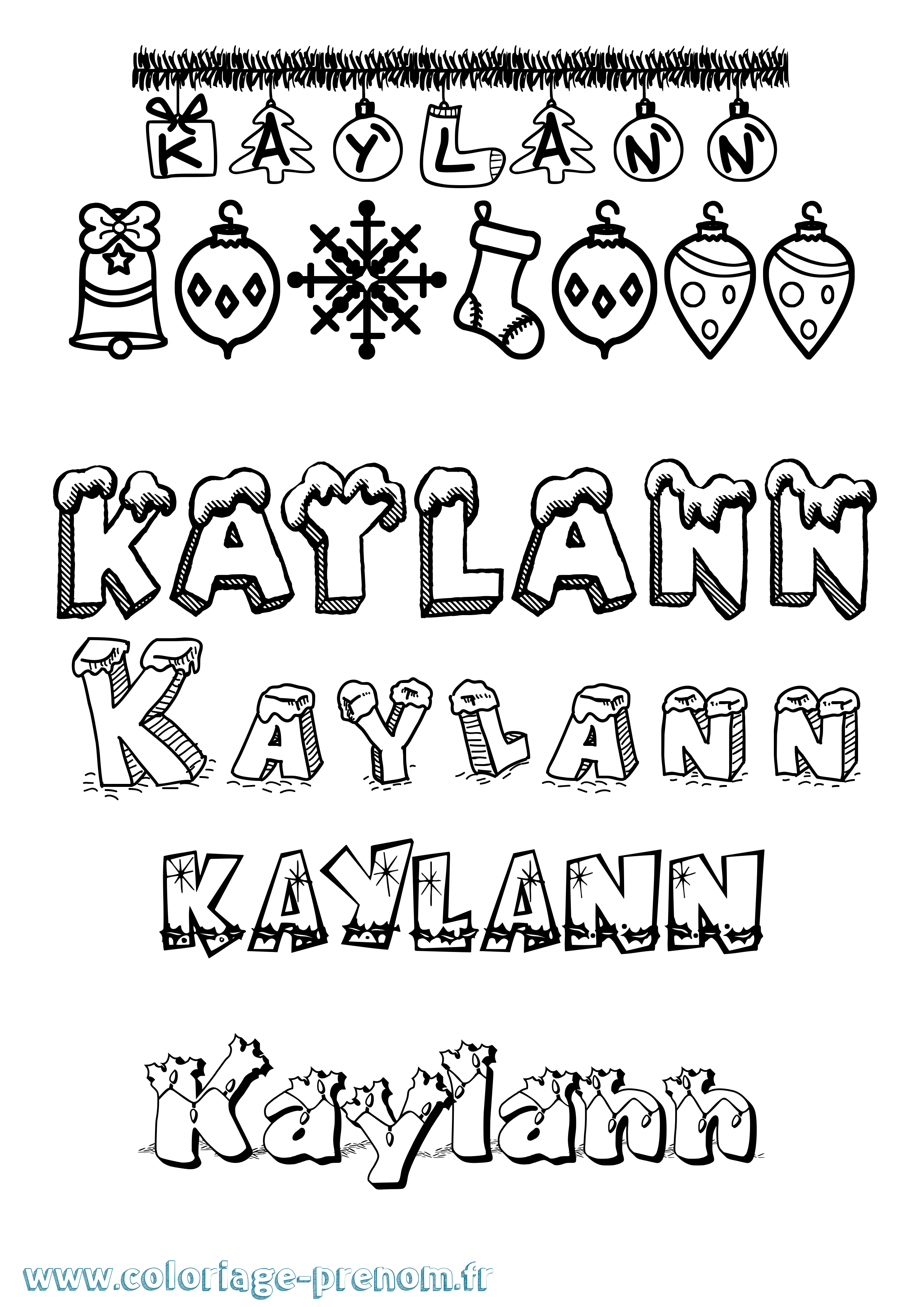 Coloriage prénom Kaylann Noël