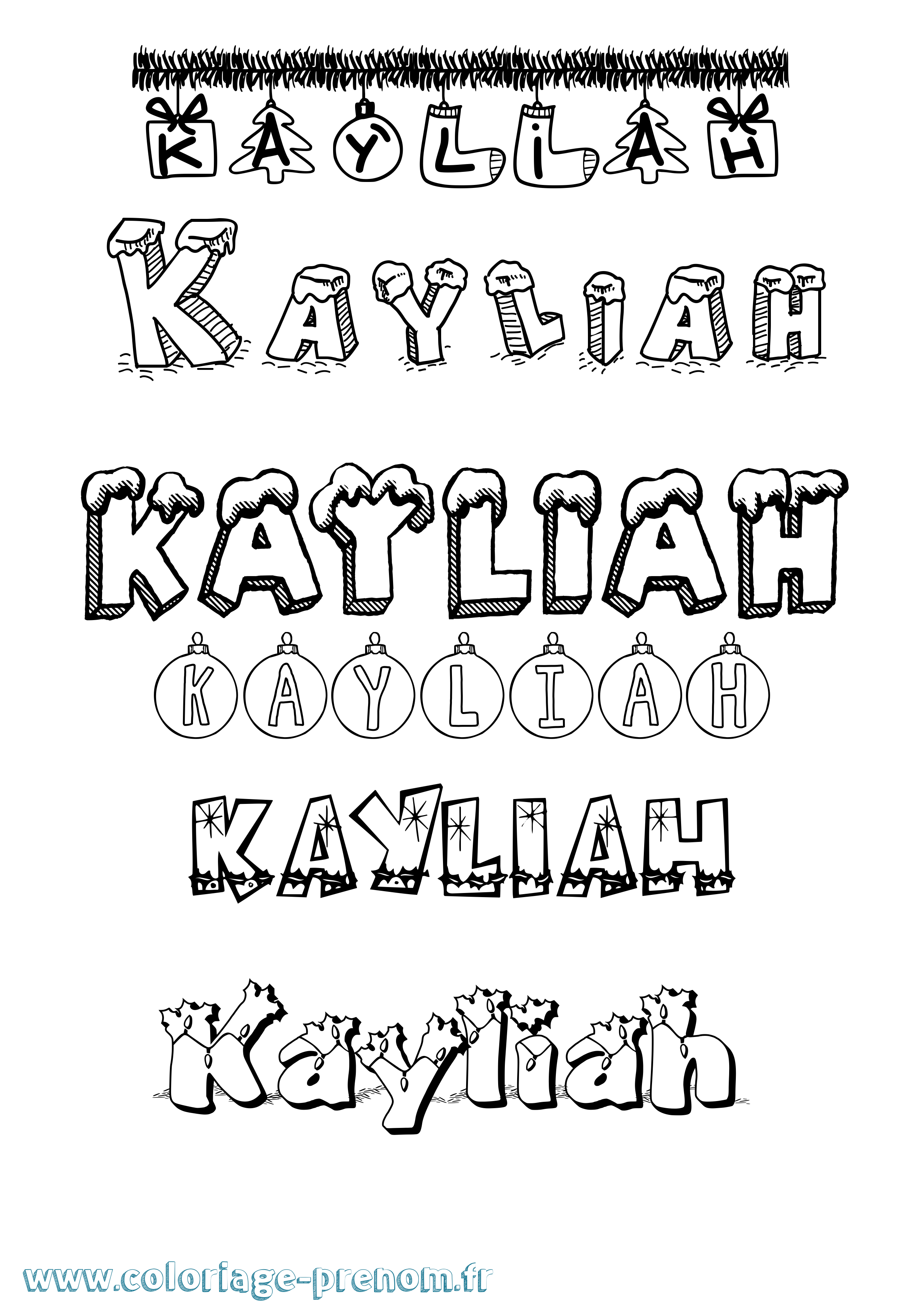 Coloriage prénom Kayliah Noël